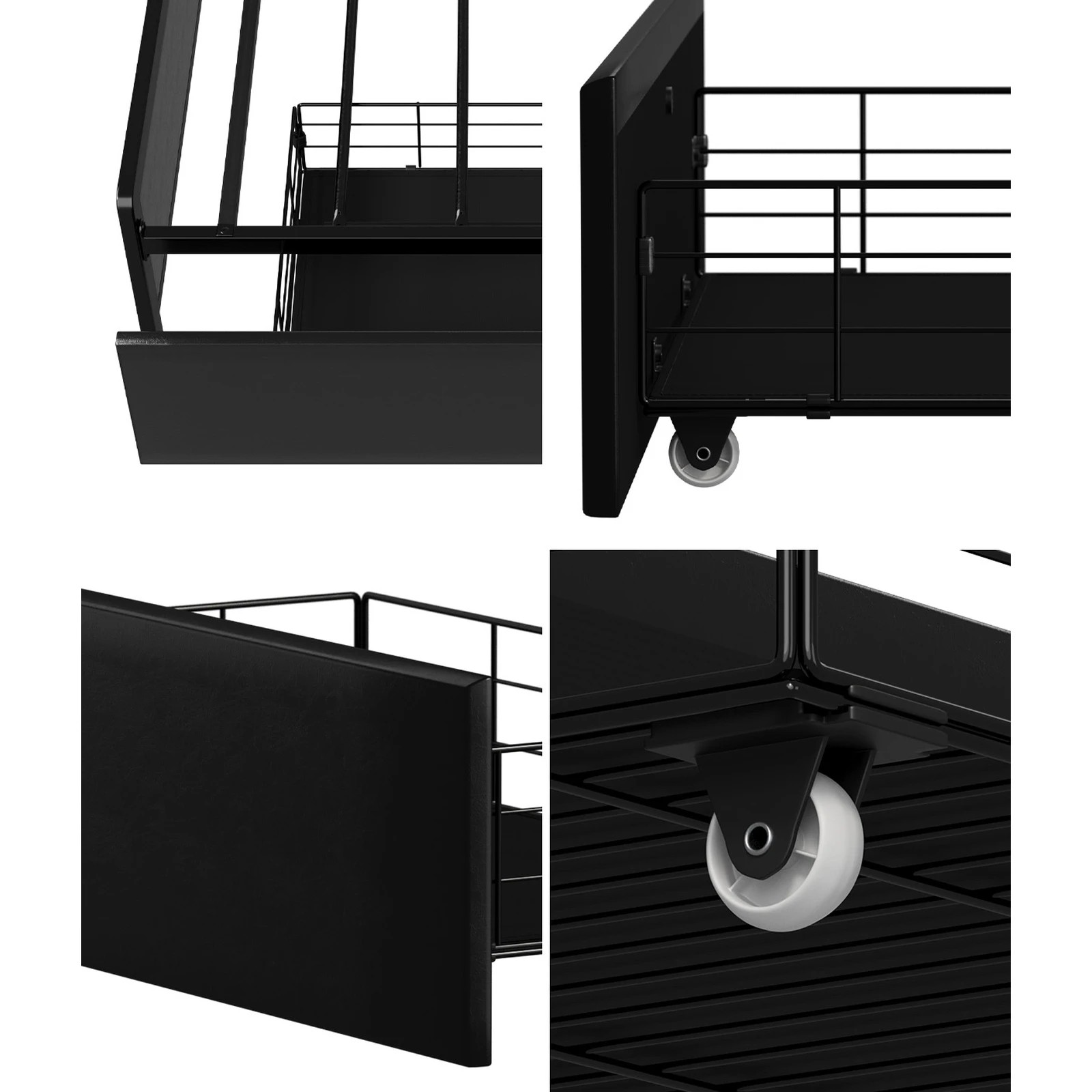 4 Oikiture 4x Trundle Drawers for Bed Frame Base Storage with Wheels - Black, 4 of 9