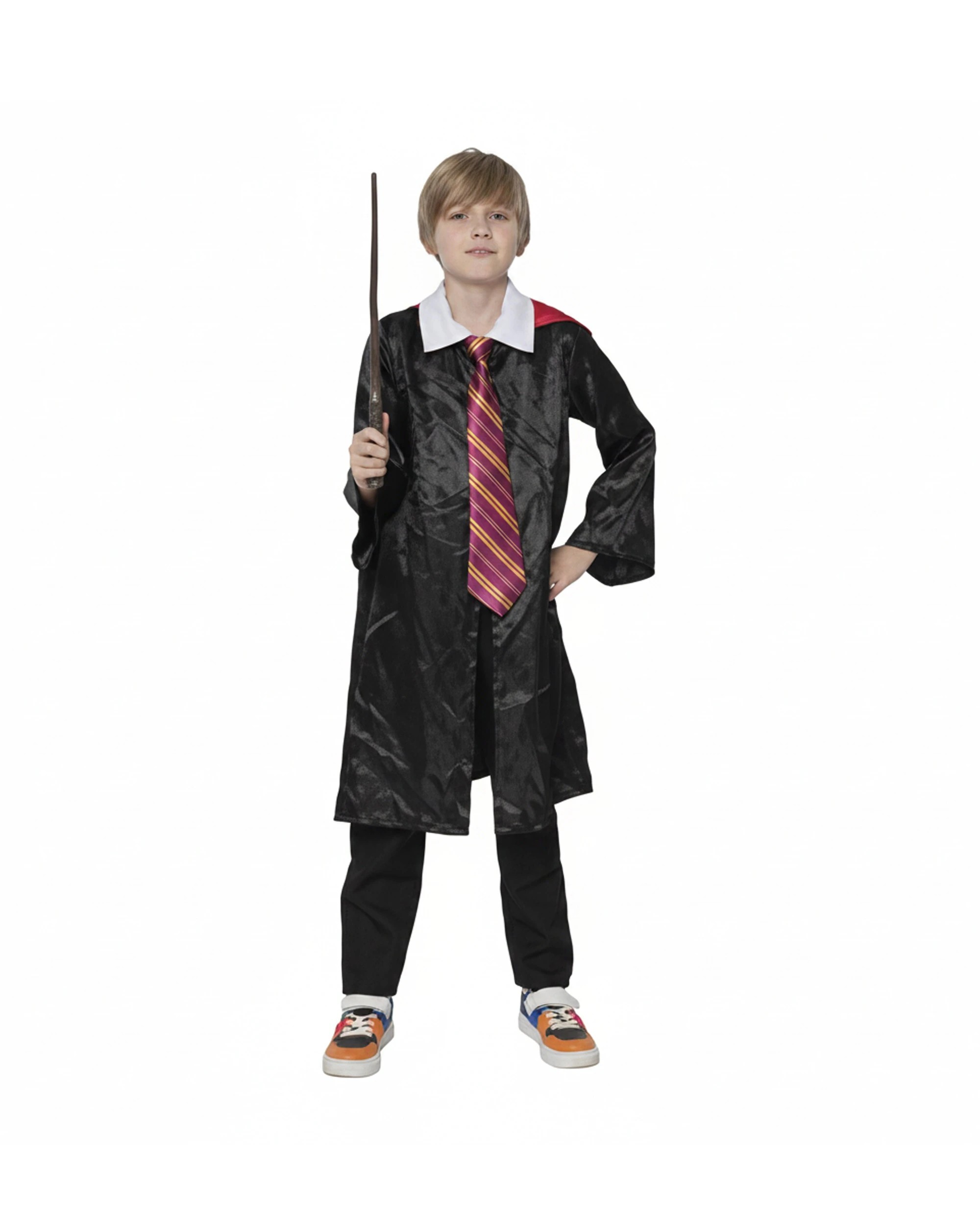 1 Oceana Kids Wizard Costume Robe Cape Tie Wand One Size 96cm - Black, 1 of 1