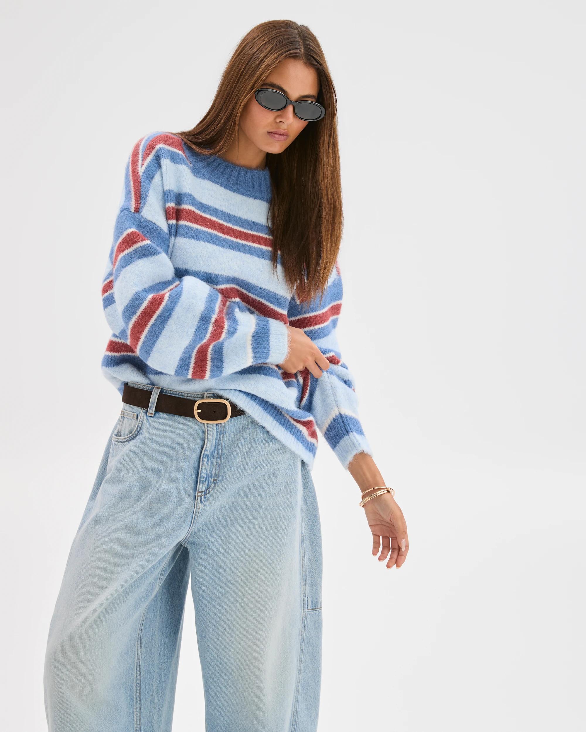 4 Lily Loves Stripe Knit Pullover Jumper MULBERRY, 4 of 8