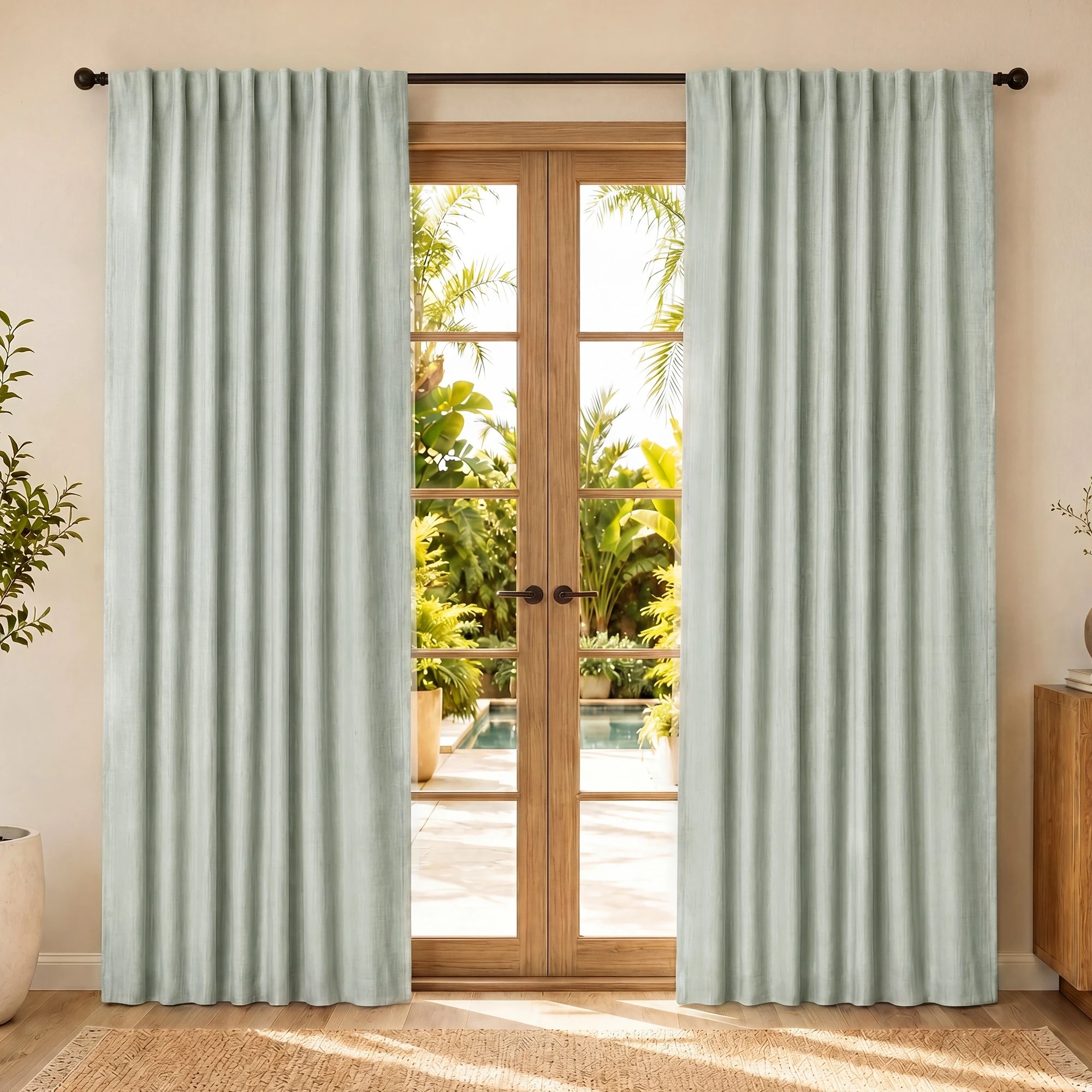 7 Marlow 2 Panels Blackout Curtains Linen Look Curtain Draperies Window Green, 7 of 8
