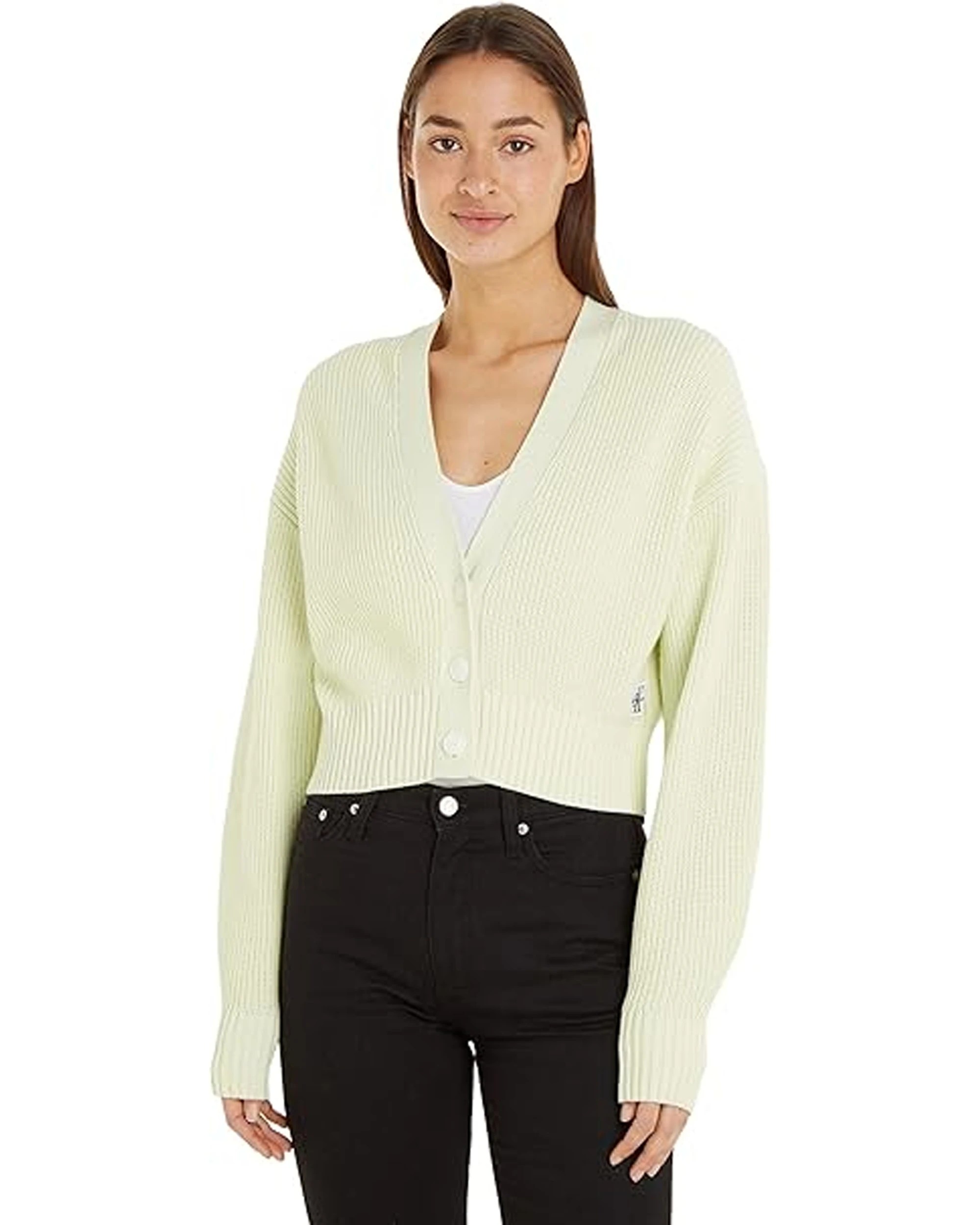 2 Calvin Klein Jeans Womens Chunky Cardigan Knitwear - One Size - Green, 2 of 6