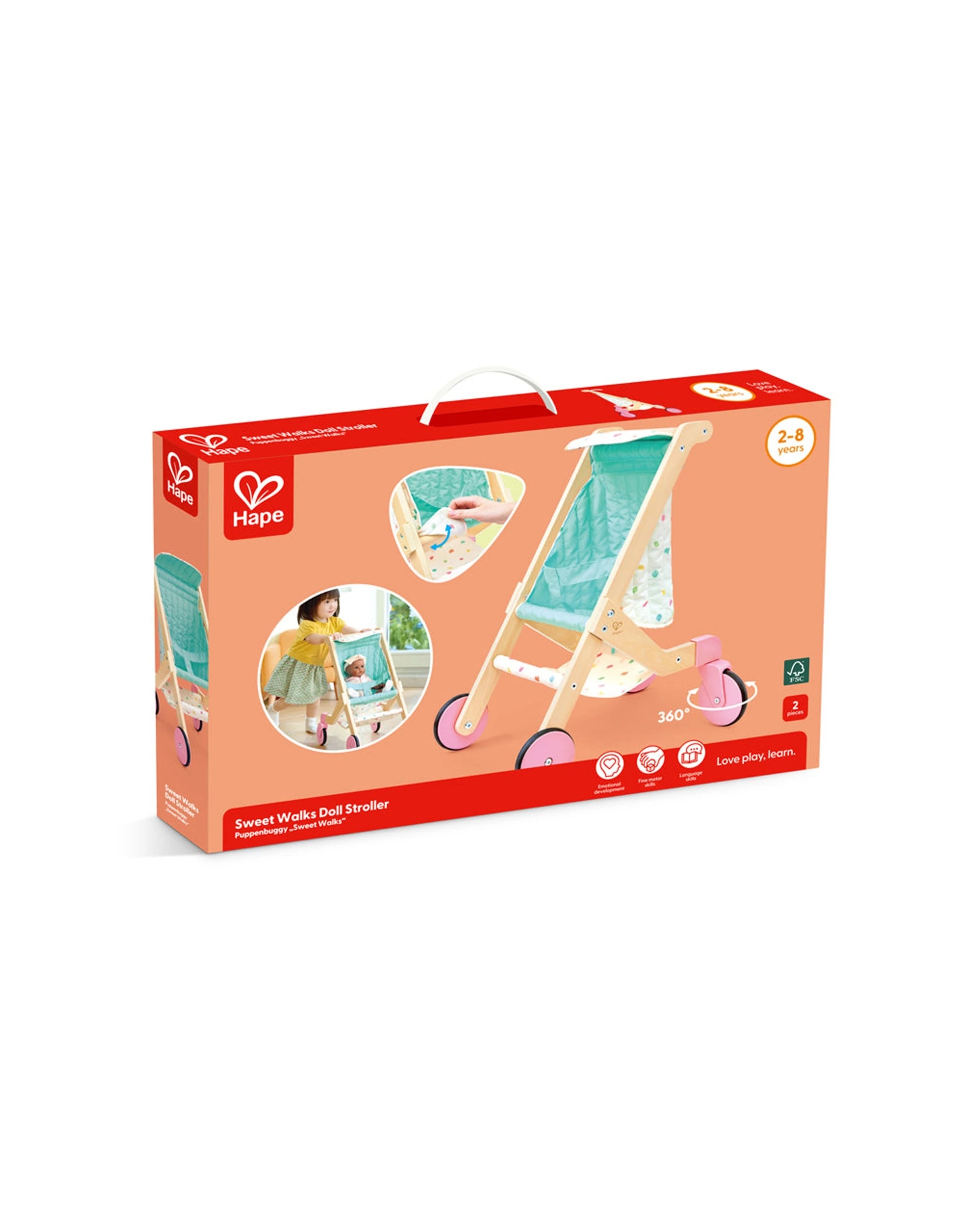 2 Hape Sweet Walks Doll Stroller Kids Wooden Pretend Play Toy With Removable Fabric Seat - Multi, 2 of 3