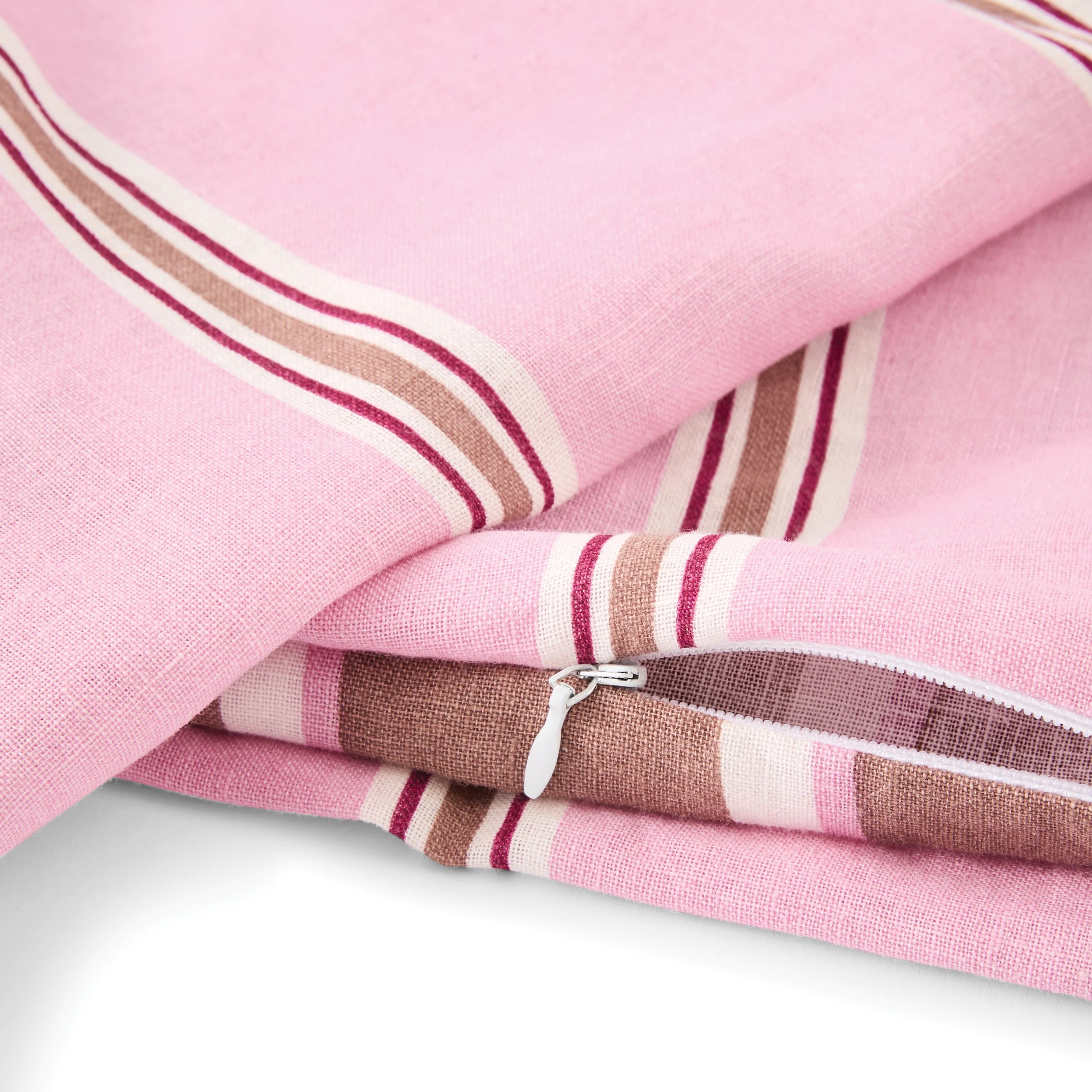 5 Stripe Linen Cotton Reversible Quilt Cover Set - Queen Bed, Pink and Mocha, 5 of 8