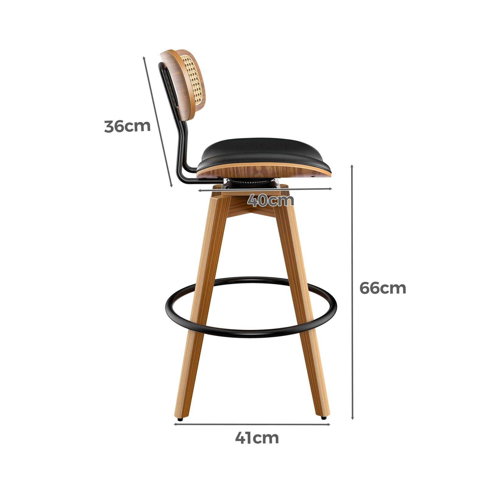 7 Alfordson 2x Bar Stools Kitchen Vintage Leather Seat Rattan Chair - Black, 7 of 9