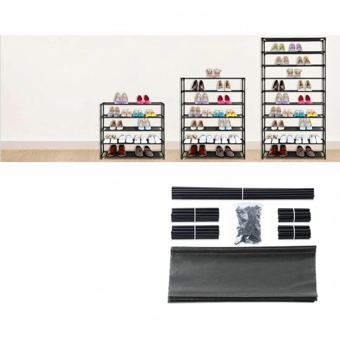 7 Artiss Shoe Rack Cabinet Stackable 50 Pairs 10-tier Entryway Storage Organizer Easy Clean Sturdy Space Saving - Black, 7 of 8