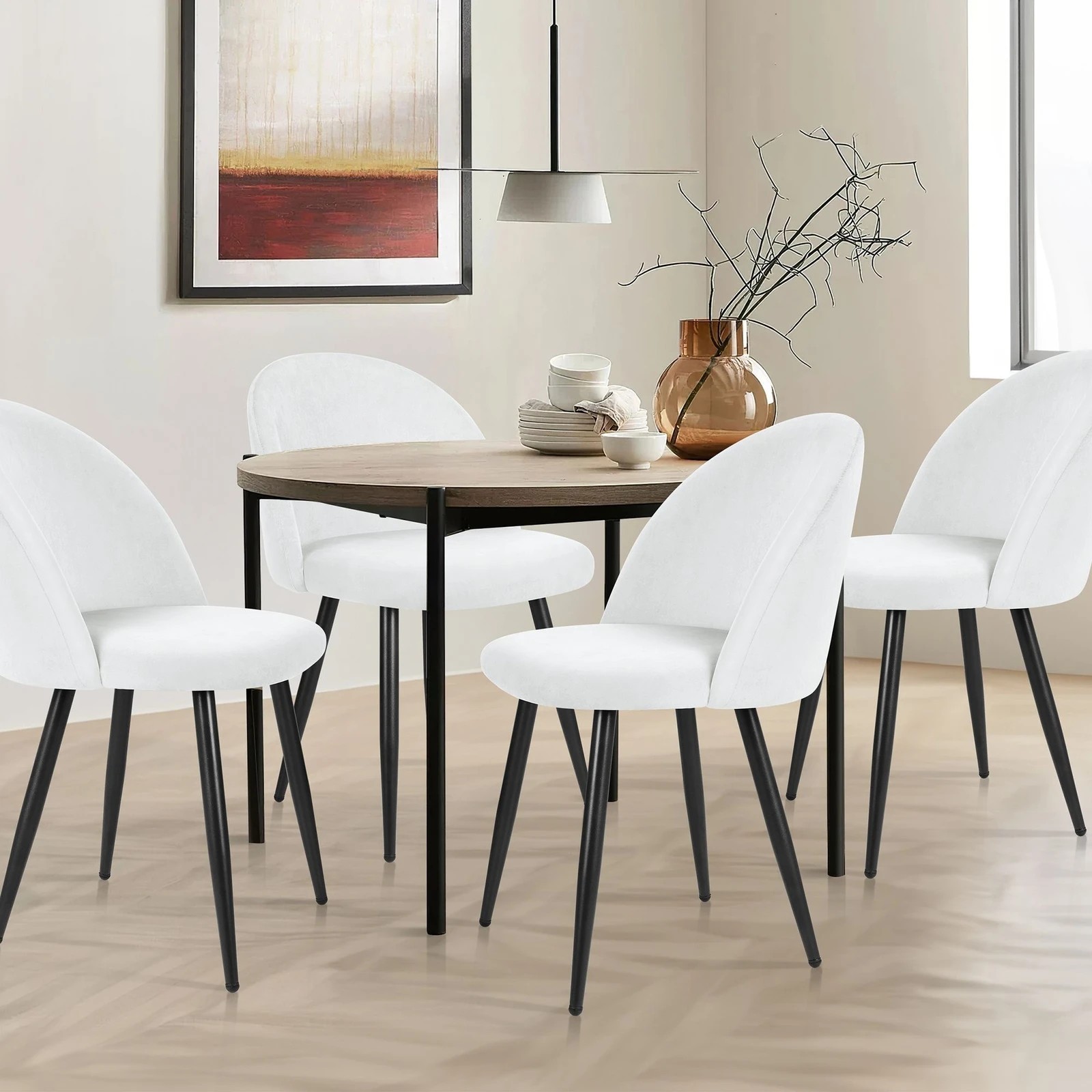 7 Alfordson 2x Dining Chairs Kitchen Accent Lounge Seat Metal Velvet - White, 7 of 9
