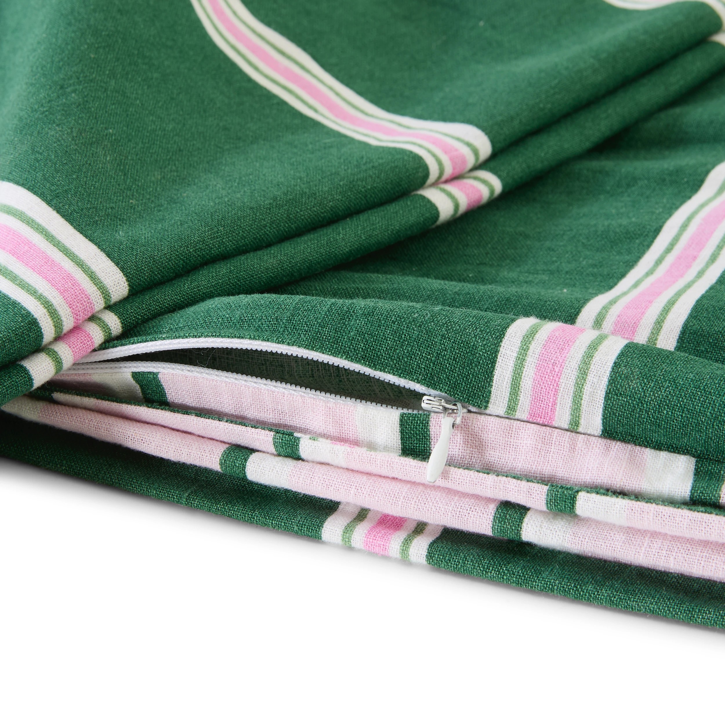 6 Stripe Linen Cotton Reversible Quilt Cover Set - Queen Bed, Pesto, 6 of 9