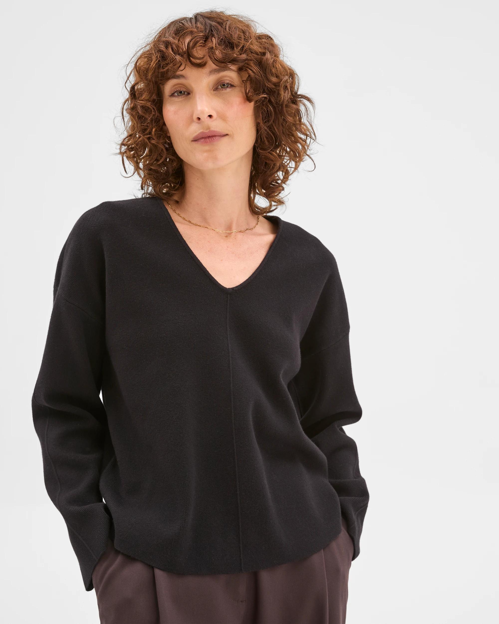 3 Preview Australian Cotton Blend Polished V-Neck Jumper BLACK, 3 of 5
