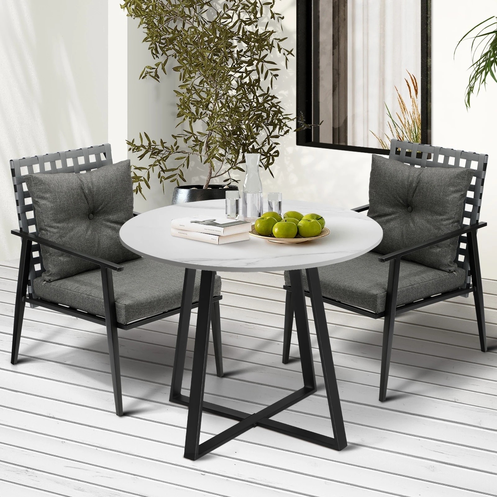 3 Livsip Outdoor Dining Set 2 Seater Marble Table Patio Furniture Rattan Armchair - Multi, 3 of 9