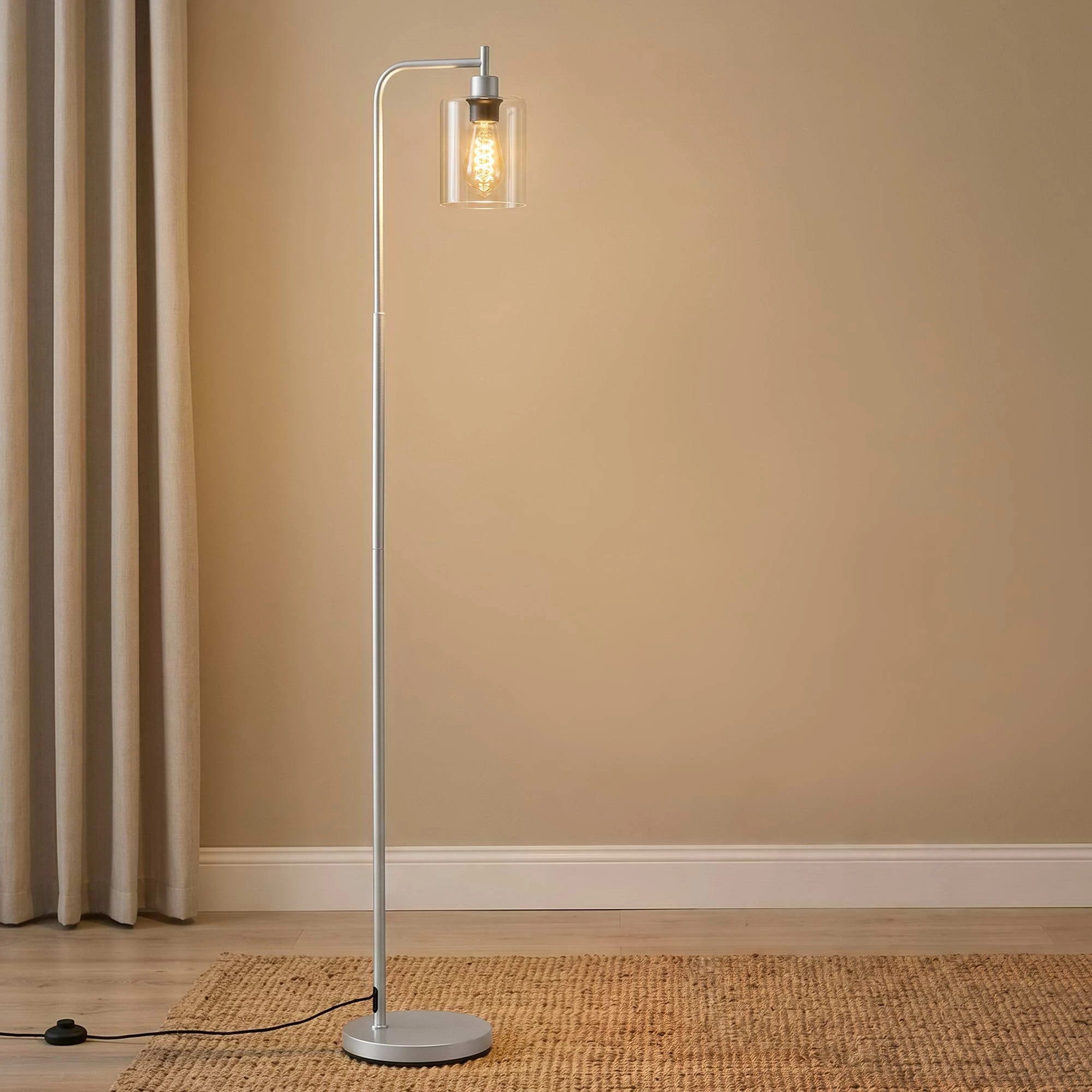 6 Artiss Modern Floor Lamp Tall Standing Light with Glass Shade for Living Room E27 - Silver, 6 of 9
