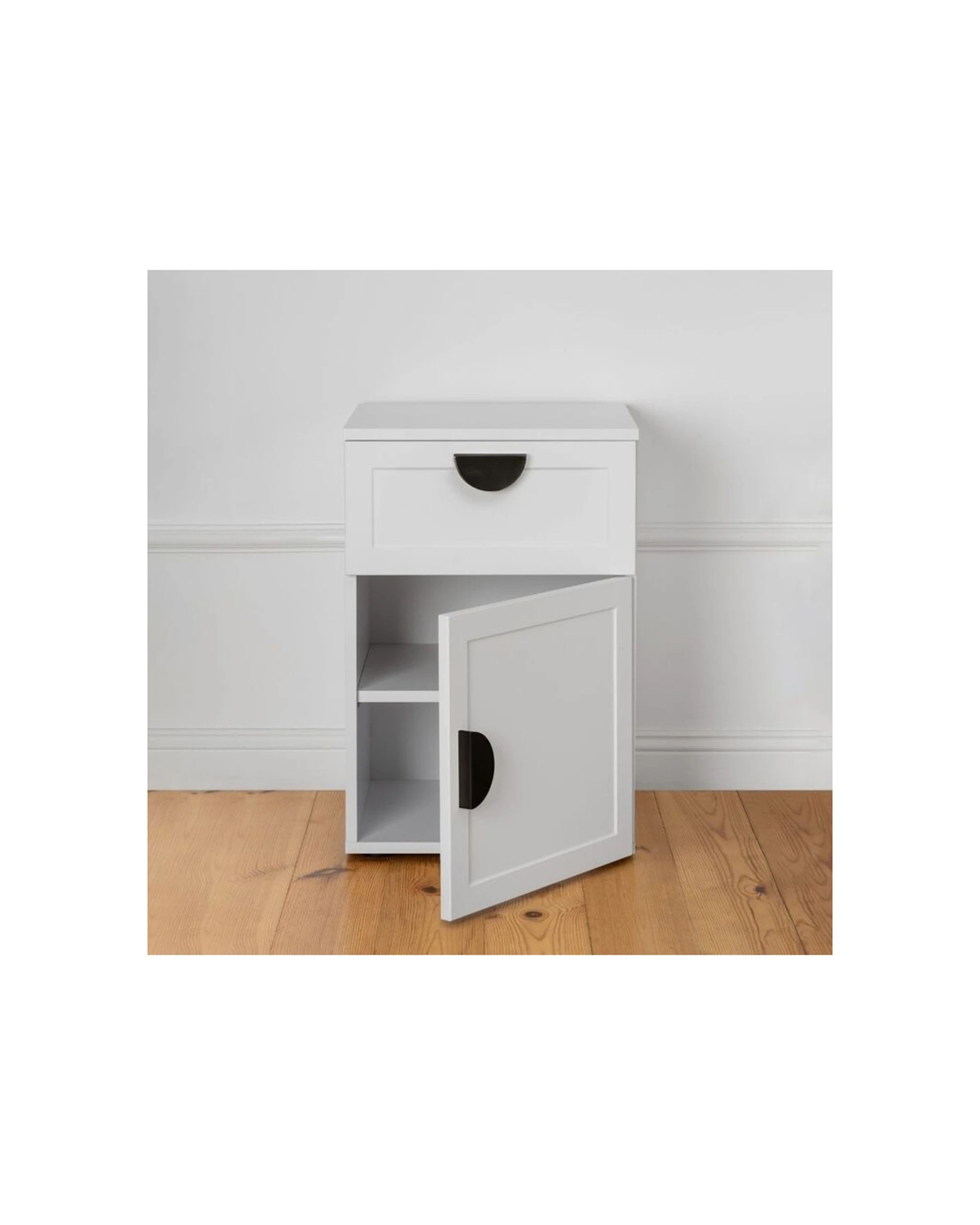 2 European Cabinetry Porto Bedside Table Hamptons Half Moon Handle - White, 2 of 4