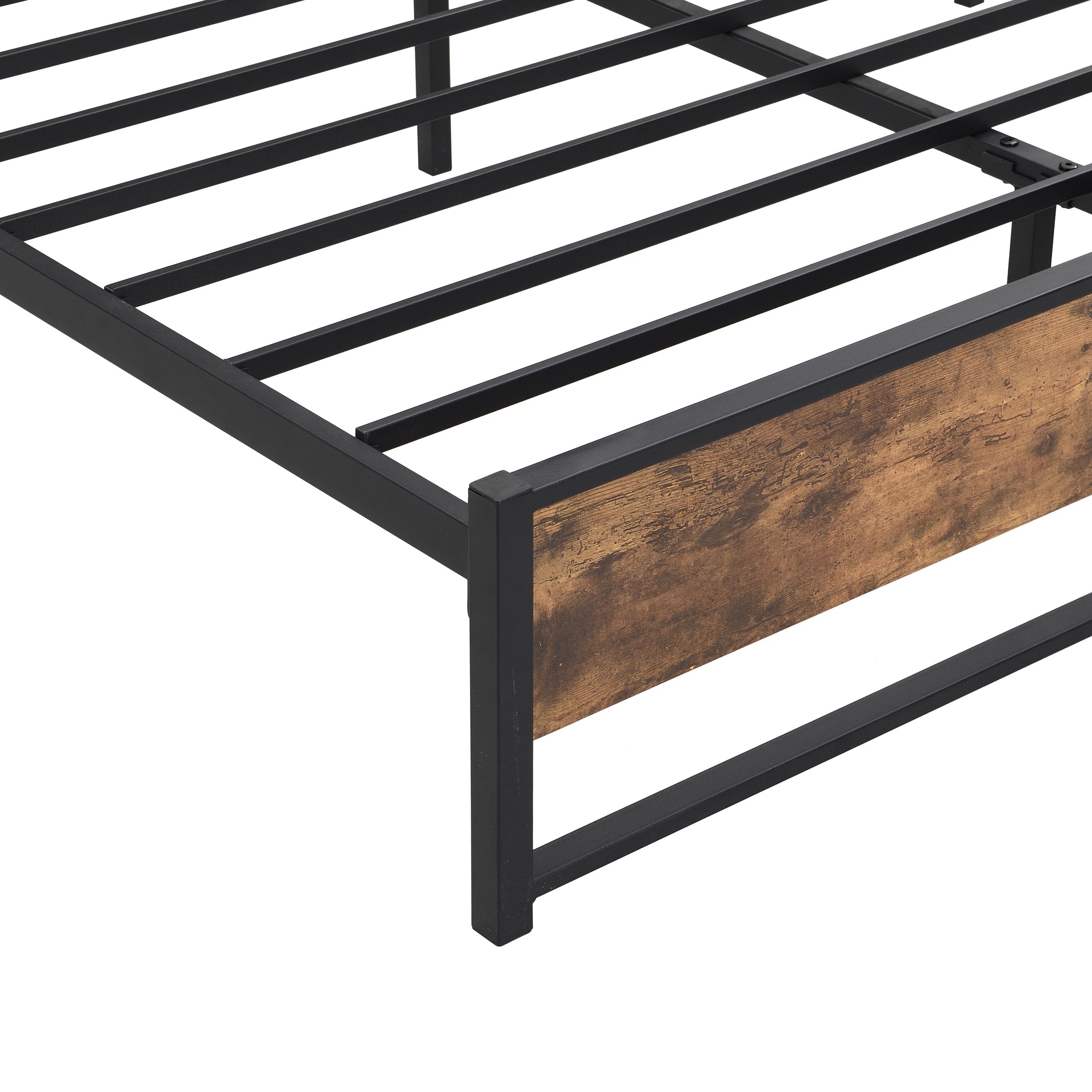 9 IHOMDEC BED01 Double  Metal & Wood Bed Frame Rustic Dark Brown - Brown, 9 of 10
