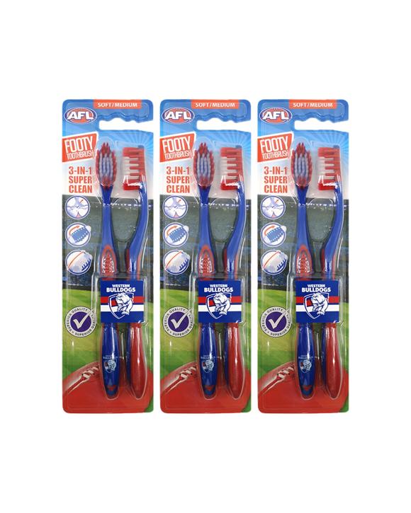 AFL 3x 2pc Soft/Medium Toothbrush Oral Care Western Bulldogs Kids/Adults - Multi