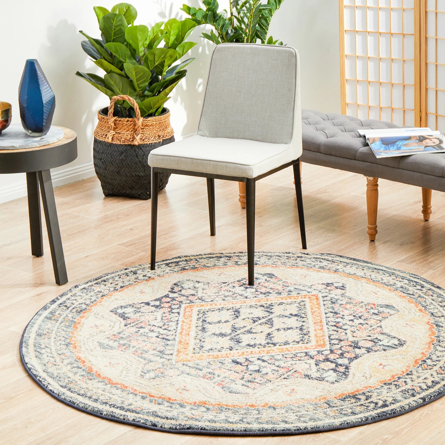 3 Common Ground Rugs Eterna 863 200x200cm - Medium Round Power Loomed Pet Friendly Rug - Blue, 3 of 9