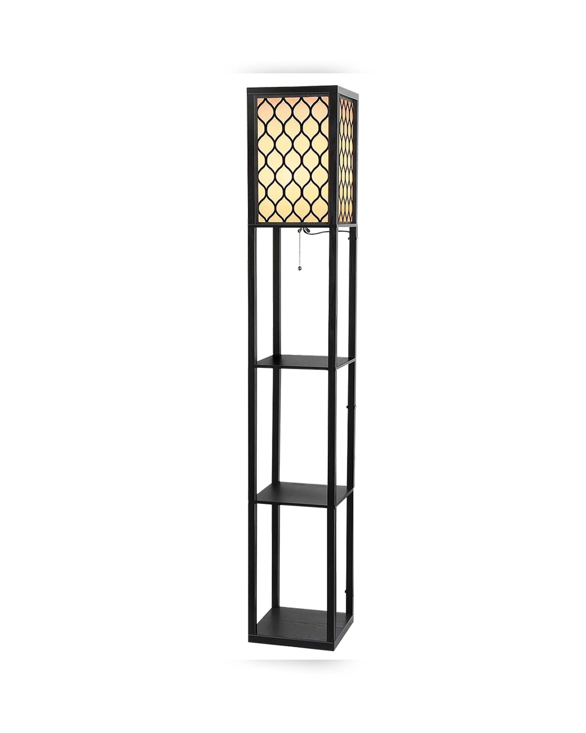 1 Artiss Floor Lamp 3 Tier Shelf Storage LED Light Stand Home Room Pattern - Black, 1 of 8