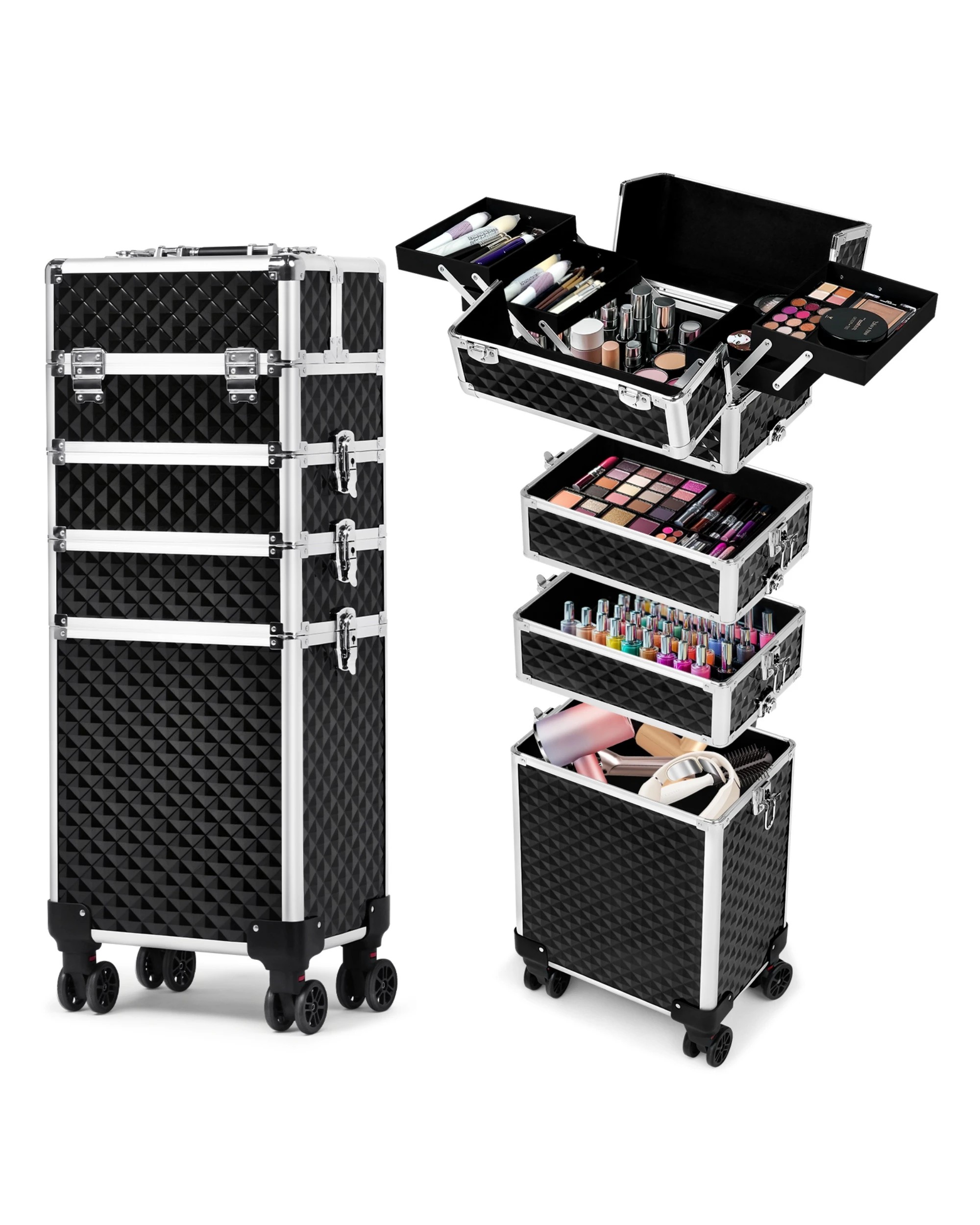 7 Advwin 4 in 1 Makeup Trolley Case Rolling Large Capacity - Black, 7 of 7