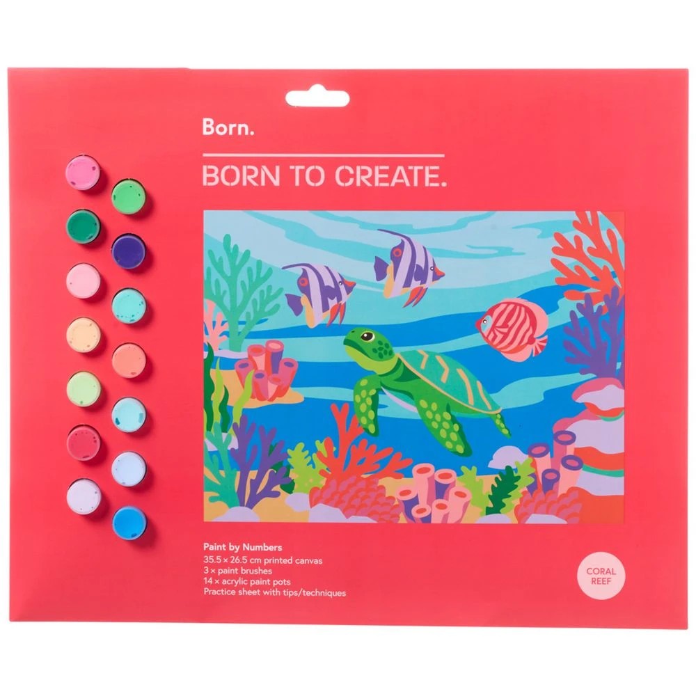 1 Born Paint by Numbers Set Canvas Board Coral Reef, 1 of 1