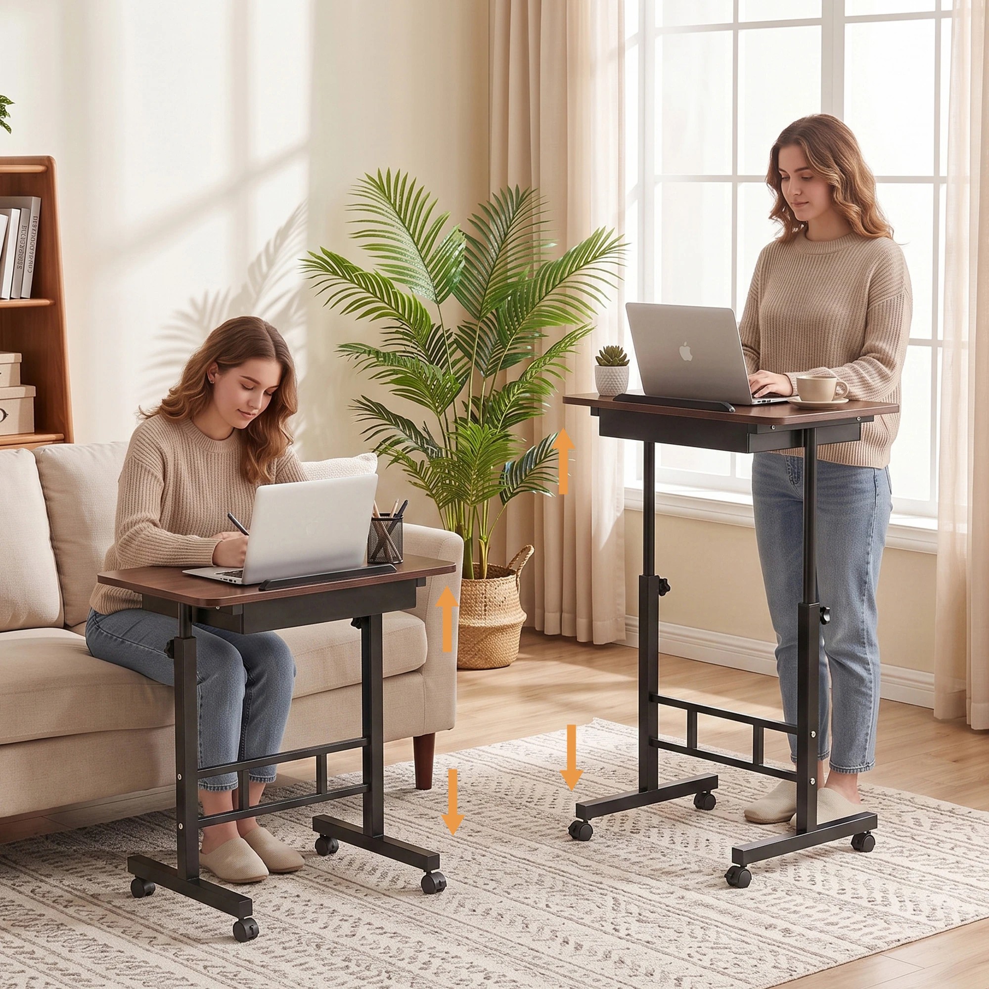 5 Artiss Adjustable Laptop Desk Mobile Bedside Table Hidden Storage - Natural, 5 of 10