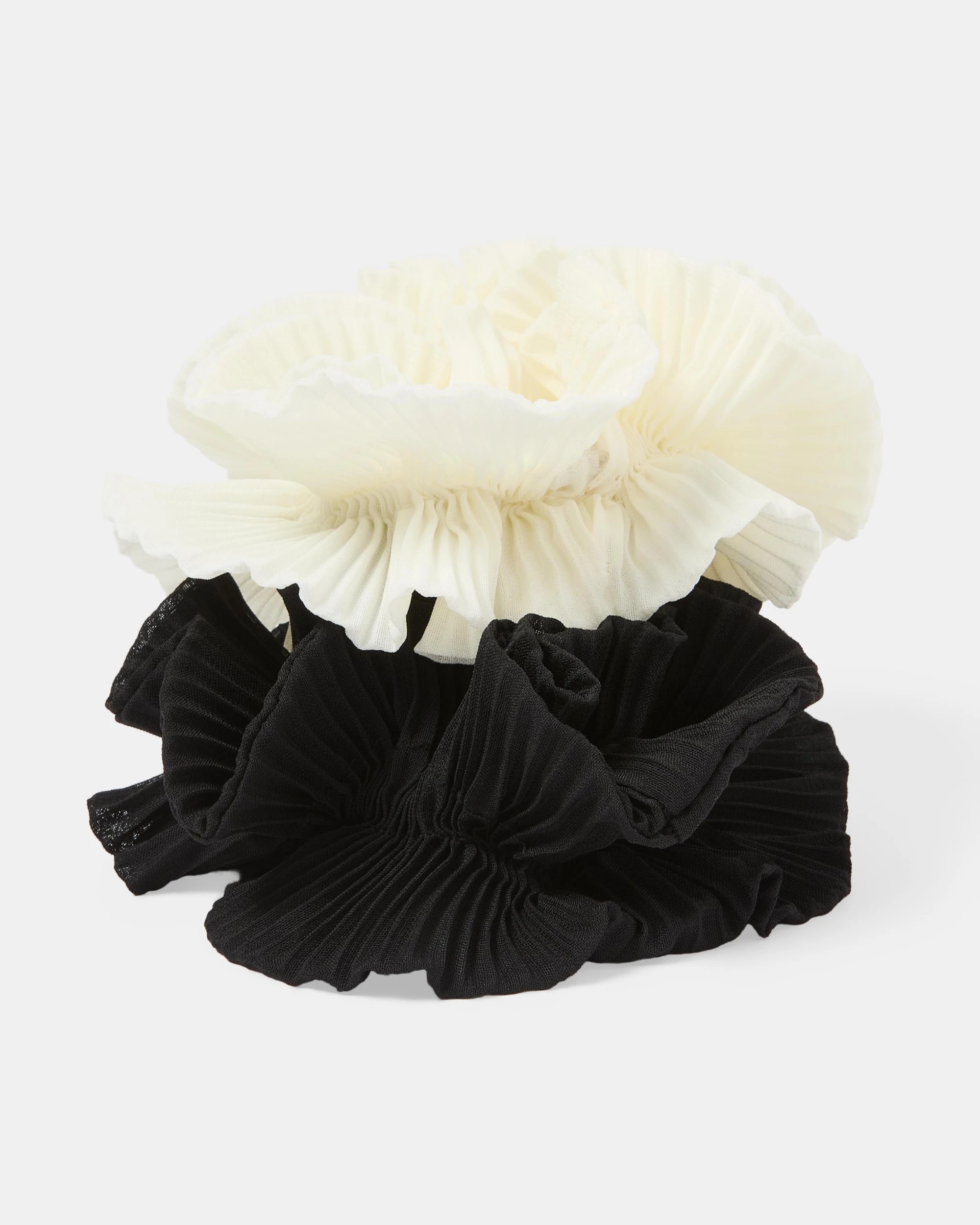 2 2 Pack Pleated Ruffle Scrunchies - Black and White, 2 of 5