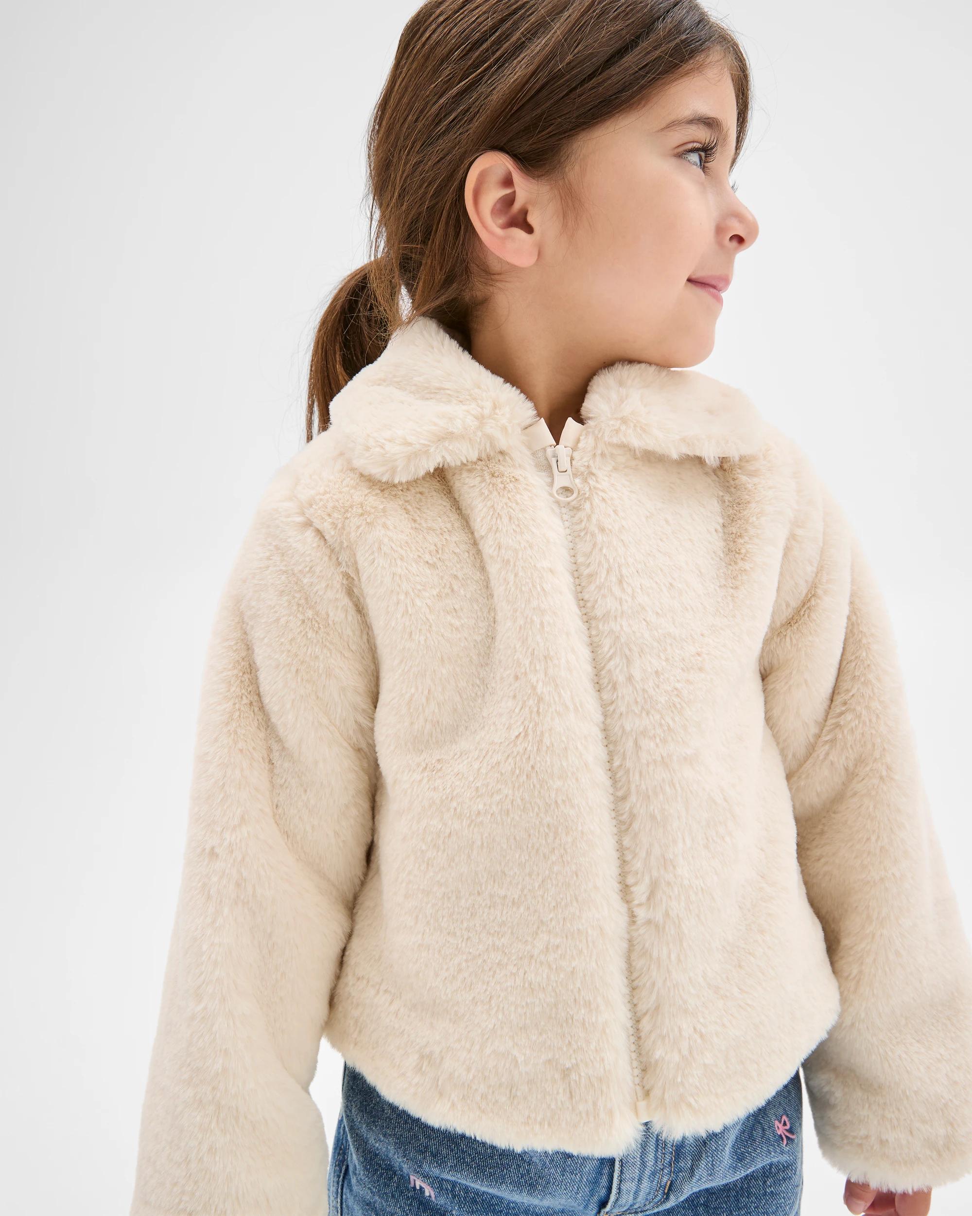 1 Target Kids Faux Fur Swing Jacket CREAM, 1 of 6
