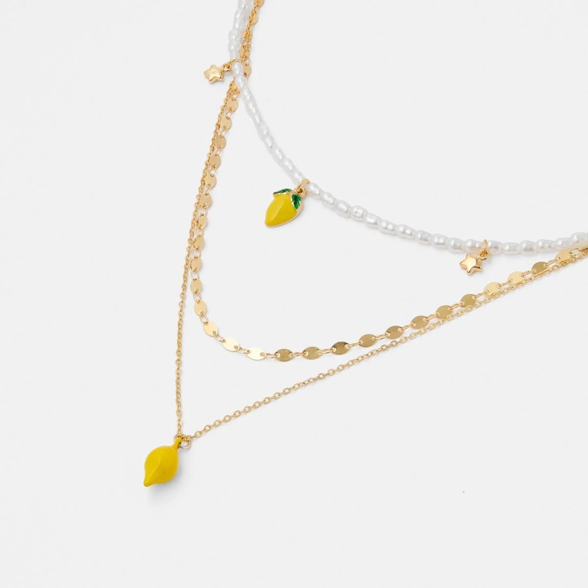 2 3 Pack Lemon Necklace - White, Yellow, Green and Gold Tone Gold, 2 of 4
