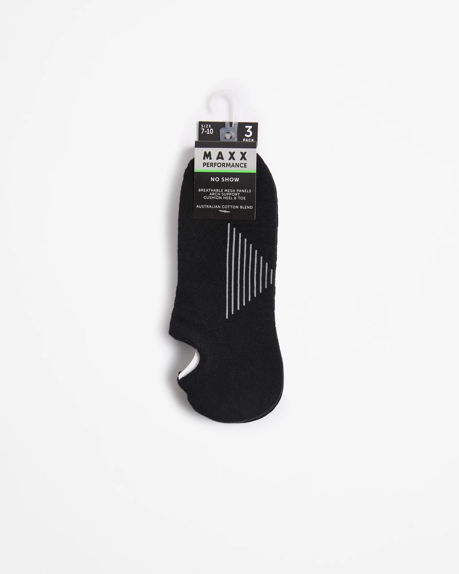 3 Australian Cotton Blend 3 Pack Performance No Show Socks - Maxx BLACK, 3 of 3