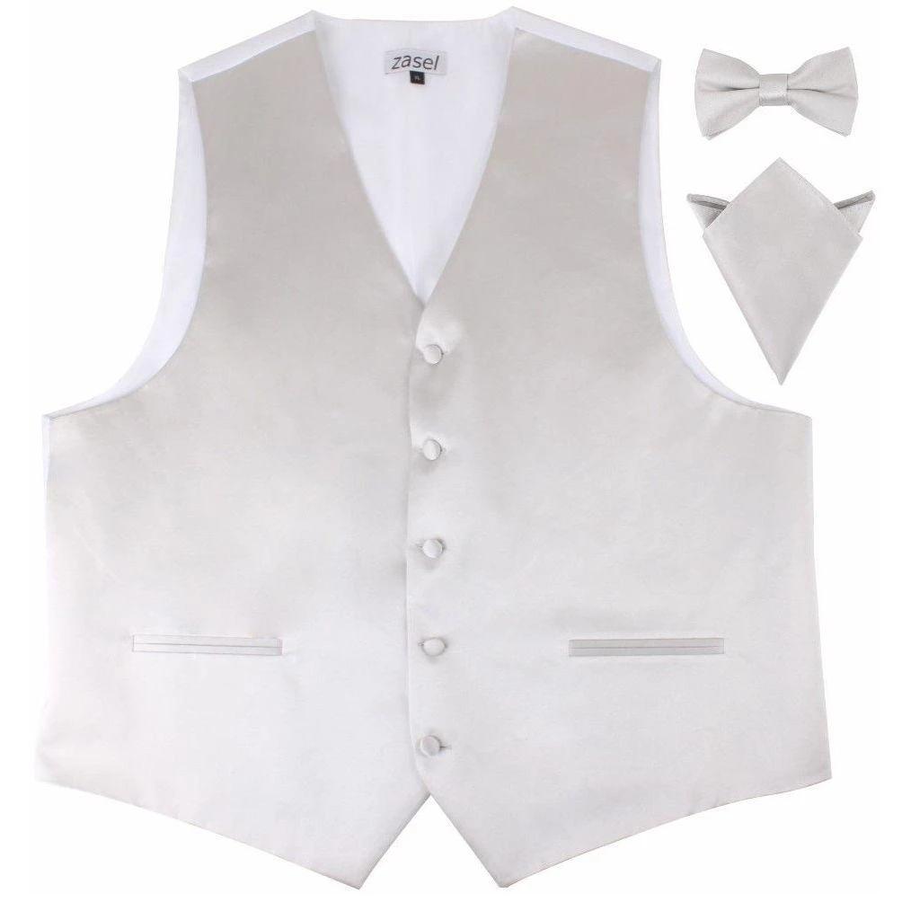 1 Zasel Mens Plain Vest Waistcoat & Matching Bow Tie & Pocket Square IVORY, 1 of 1
