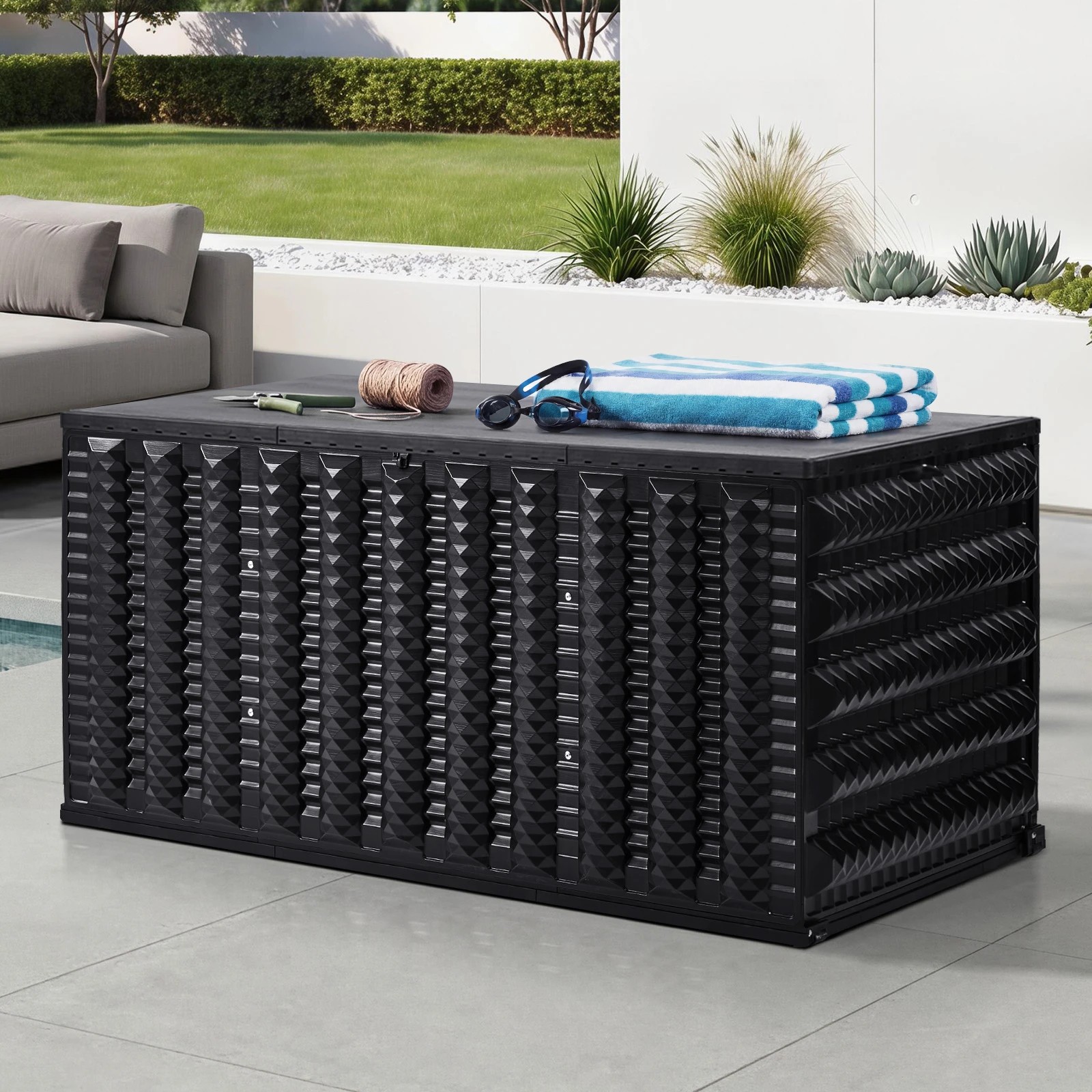 3 Livsip Outdoor Storage Box 680L Foldable Container Garden Bench Tool Chest - Black, 3 of 7