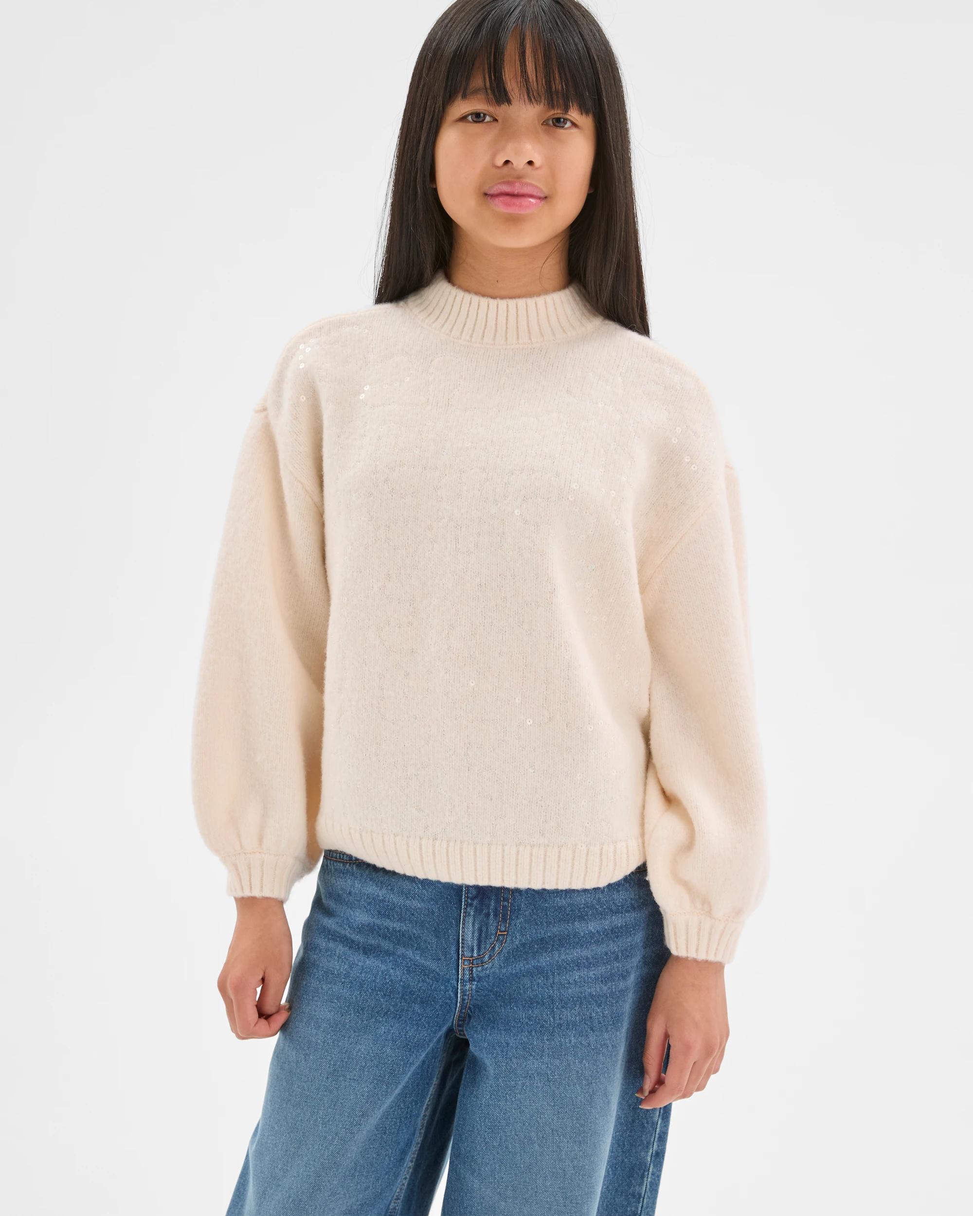 1 Target Kids Sequin Long Balloon Sleeve Knit Jumper CREAM, 1 of 7