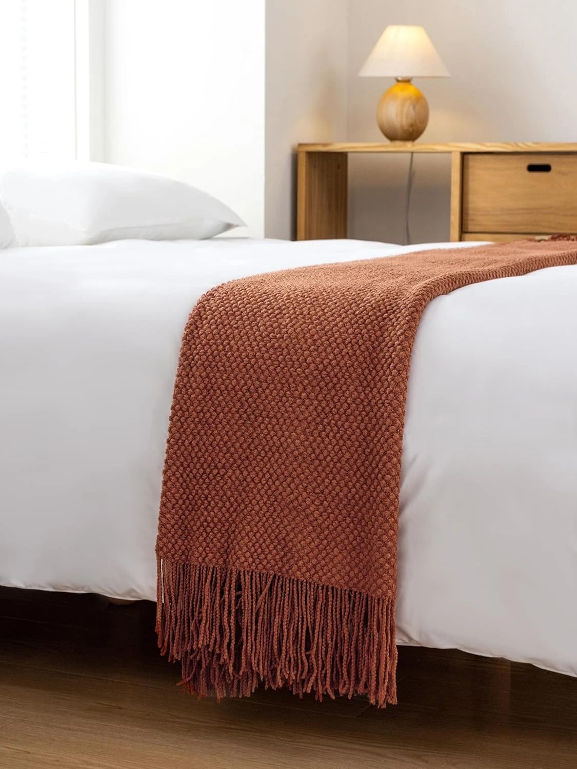 6 Gioia Casa Micro Plush Knitted Throw Blanket Soft Warm Lightweight - Terracotta, 6 of 7