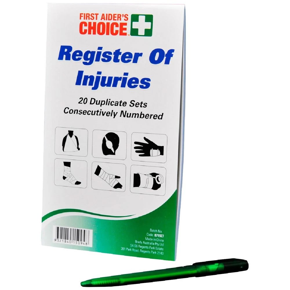 1 First Aiders Choice Register of Injuries with Pencil, 1 of 1