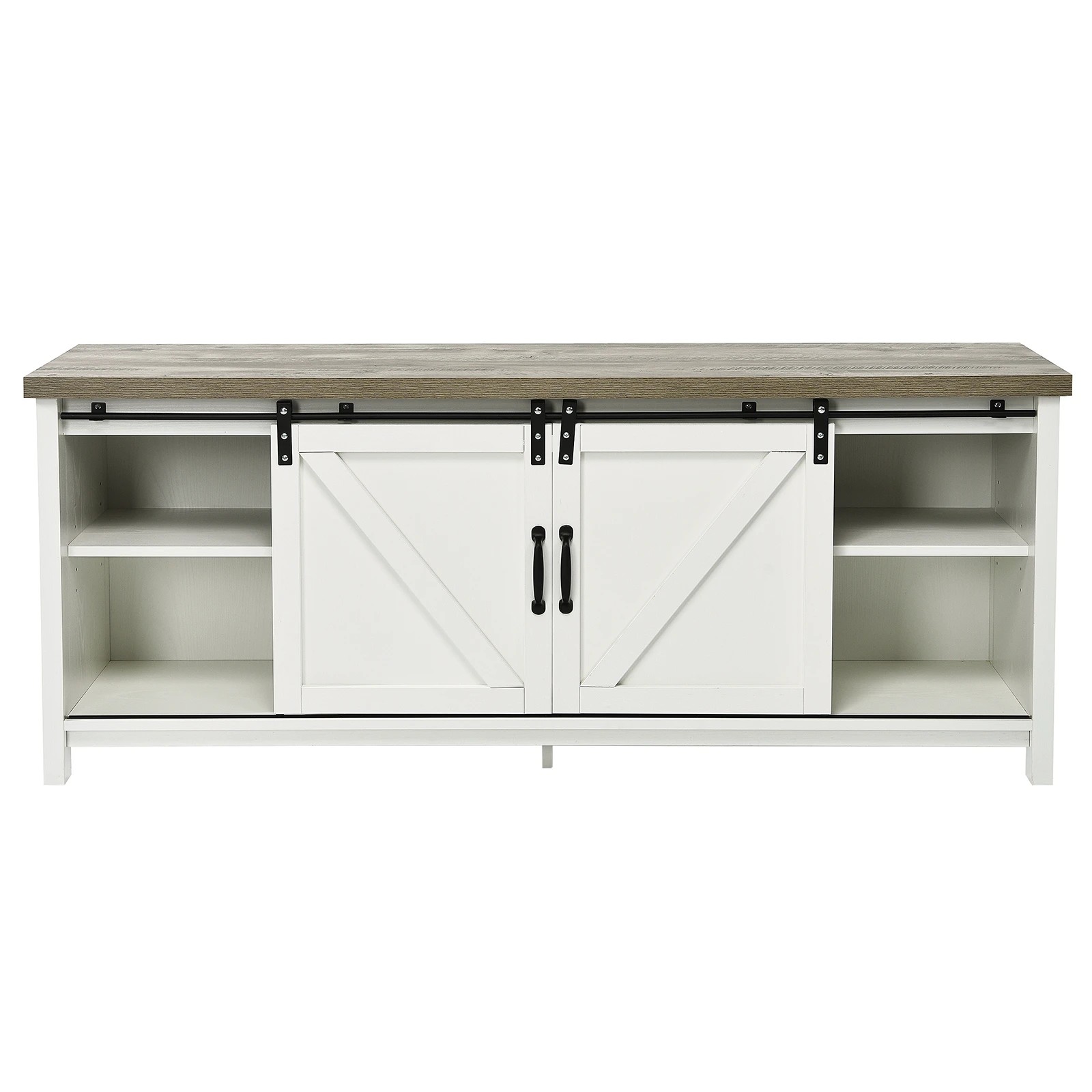 1 Costway Wood TV Cabinet Entertainment Unit Media Console Table w/Sliding Door w/Adjustable Shelf - White, 1 of 5