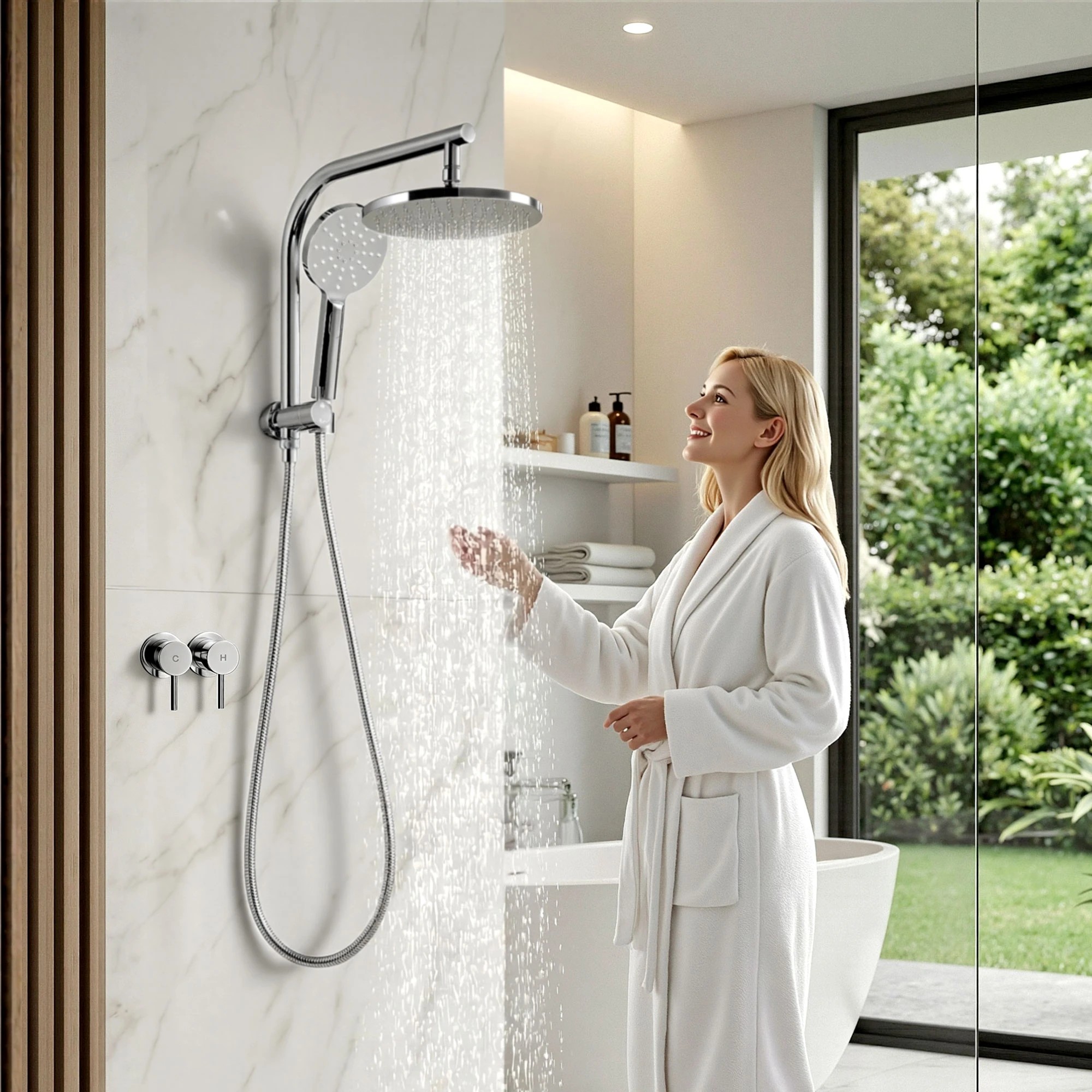8 Cefito 9'' Rain Shower Head Set Handheld Round High Pressure Twins Tap Chrome - Silver, 8 of 9