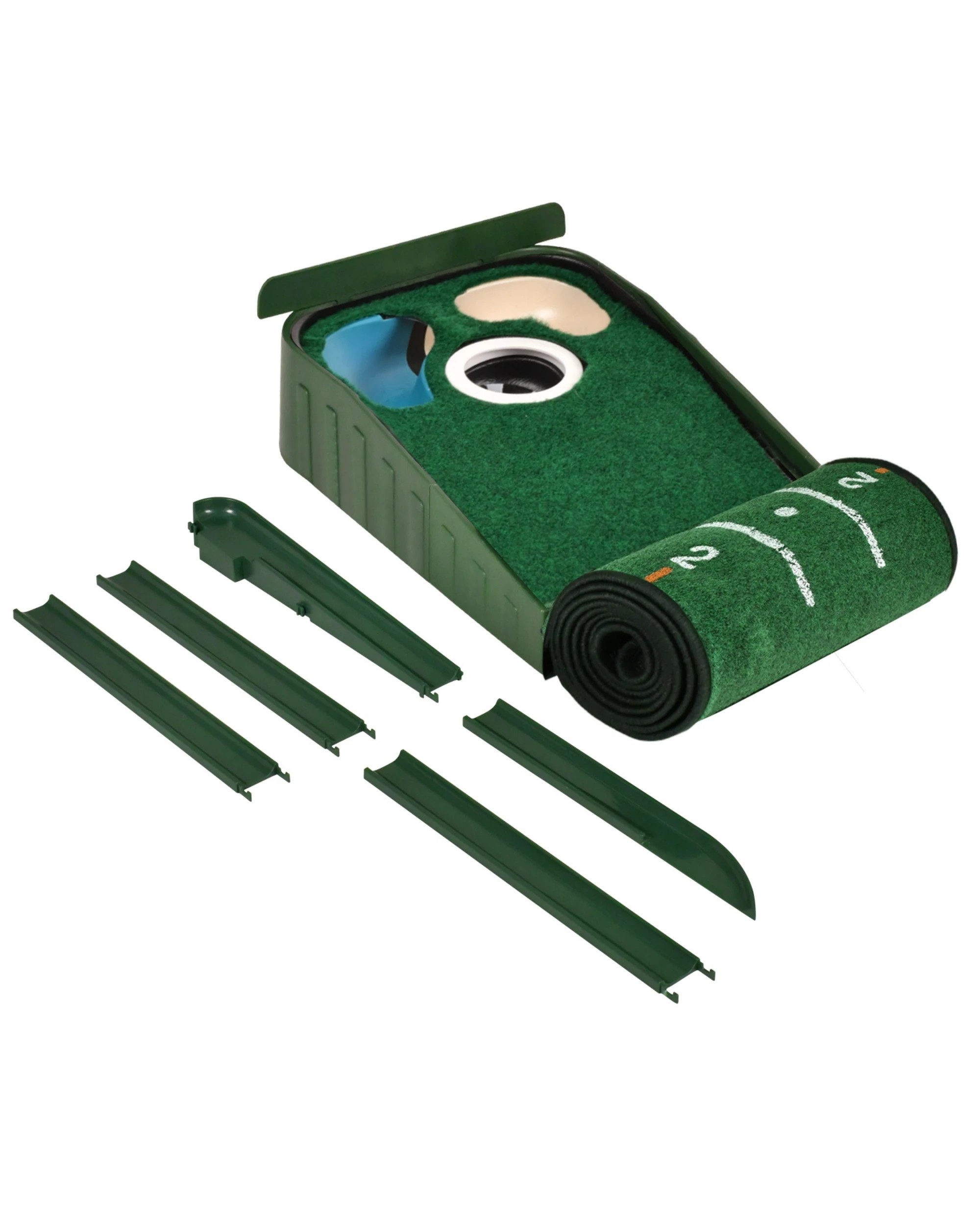 4 Advwin Foldable Golf Putting Mat with Auto Ball Return, 3 Holes - Green, 4 of 6