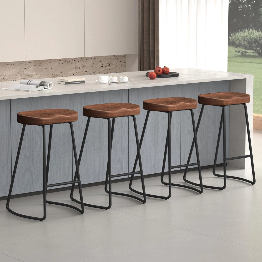 2 Alfordson 4x Bar Stools 75cm Tractor Kitchen Wooden Vintage Chair - Brown, 2 of 10