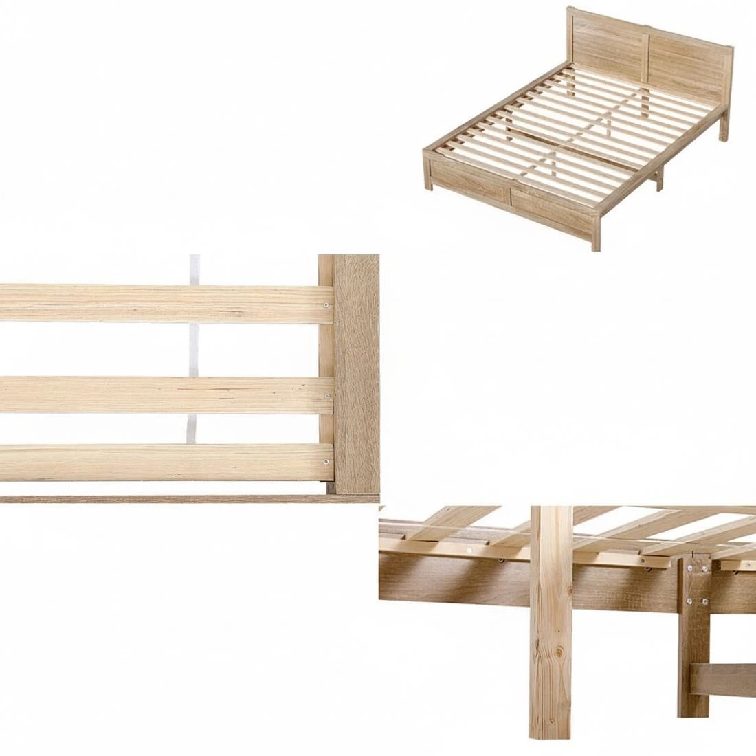 6 Artiss Bed Frame Double Size Wooden OATMEAL - Natural, 6 of 7