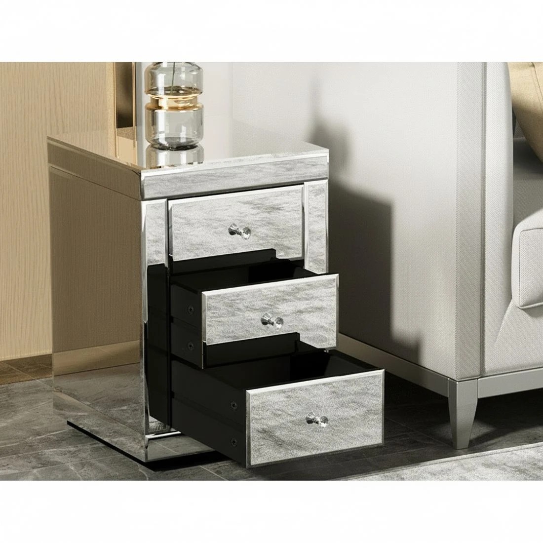 5 Artiss Set of 2 Bedside Table 3 Drawers Mirro Glass - Silver, 5 of 7