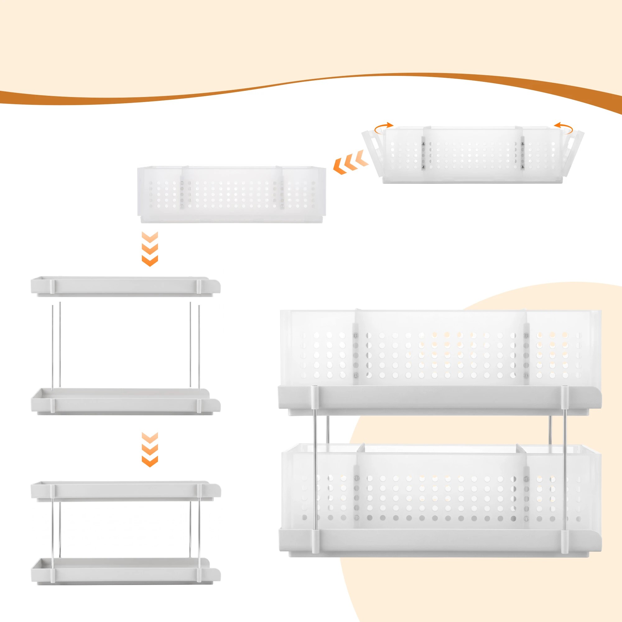 5 Artiss Under Sink Organizer 2 Tier Pull Out Drawer with Removable Baskets & Divider - White, 5 of 7