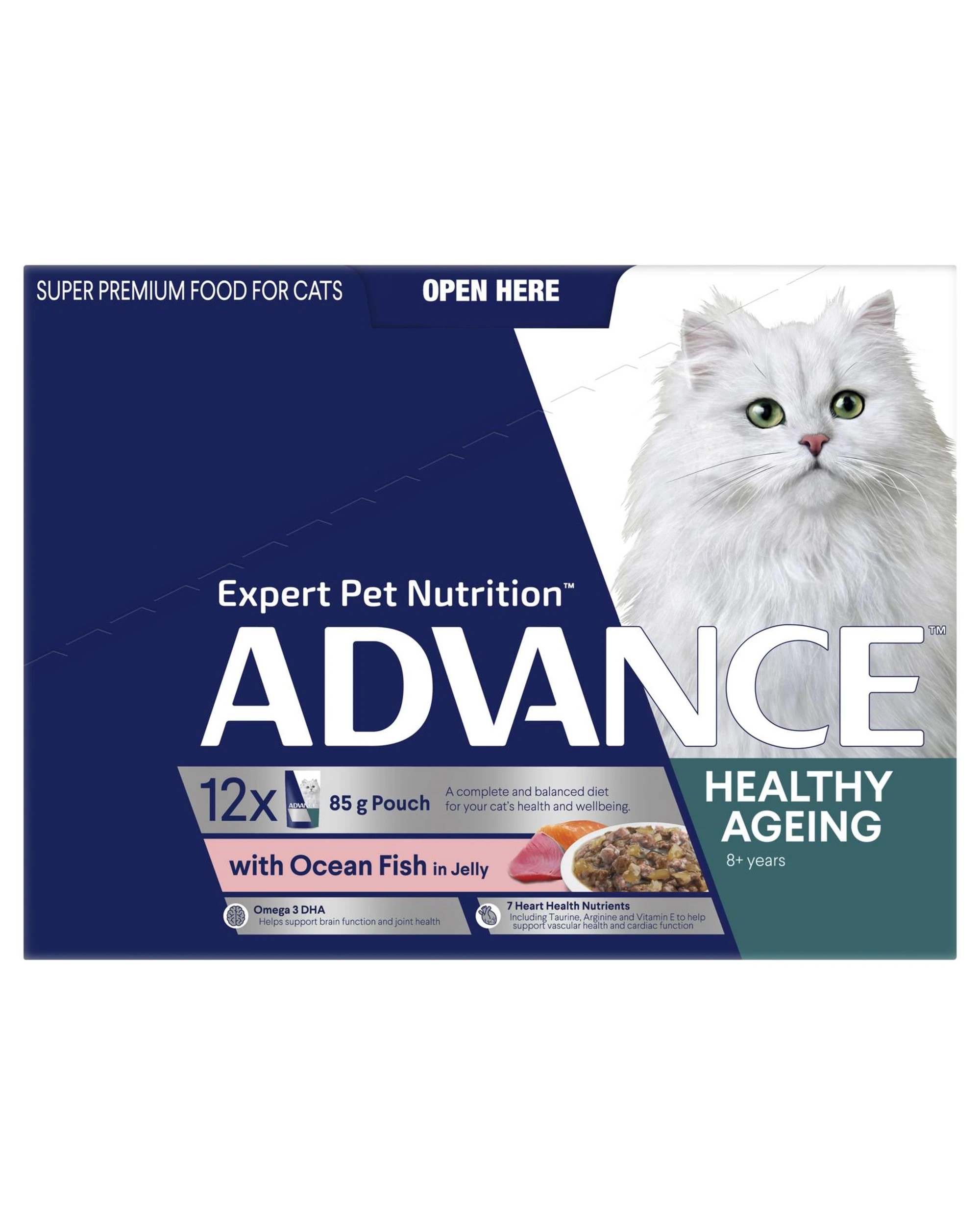 3 Advance Mature 8+ Wet Cat Food w/ Ocean Fish in Jelly 12 x 85g, 3 of 3