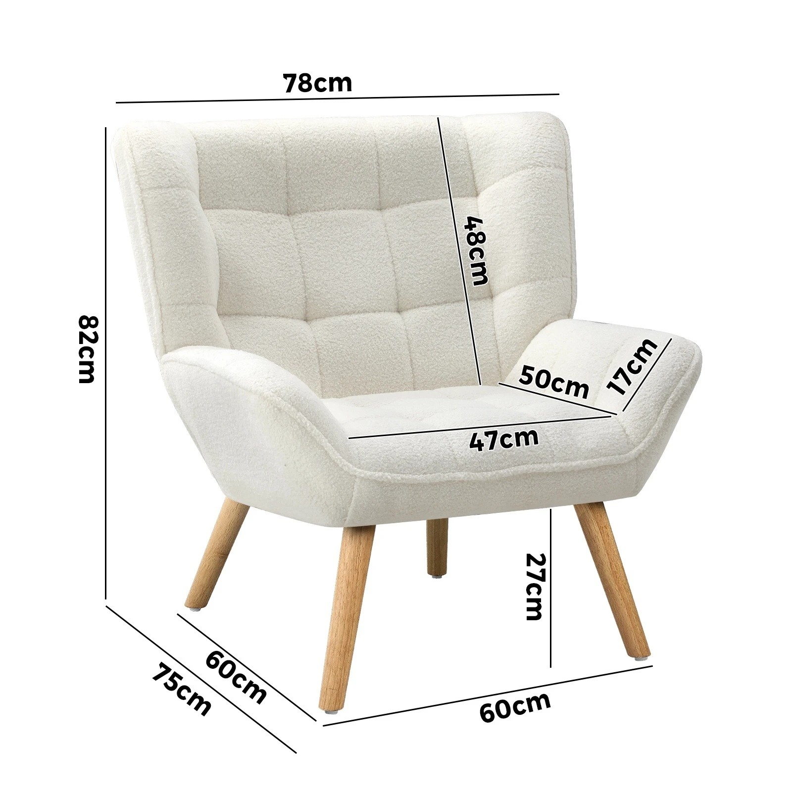 9 Oikiture Armchair Accent Chairs Sofa Lounge Sherpa Upholstered Tub Chair
 - White, 9 of 10