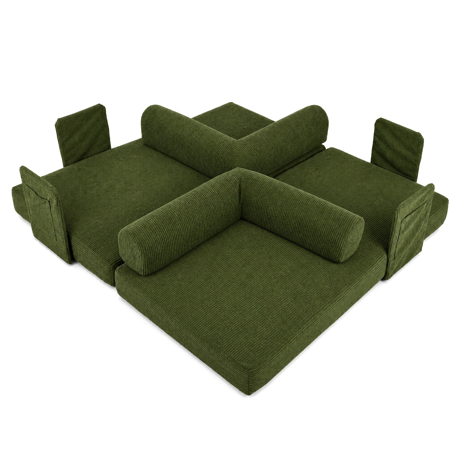 5 Advwin Folding Sofa Bed 5 in 1 Convertible Floor Loveseat Couch with L Shaped Armrests and Pockets - Green, 5 of 7
