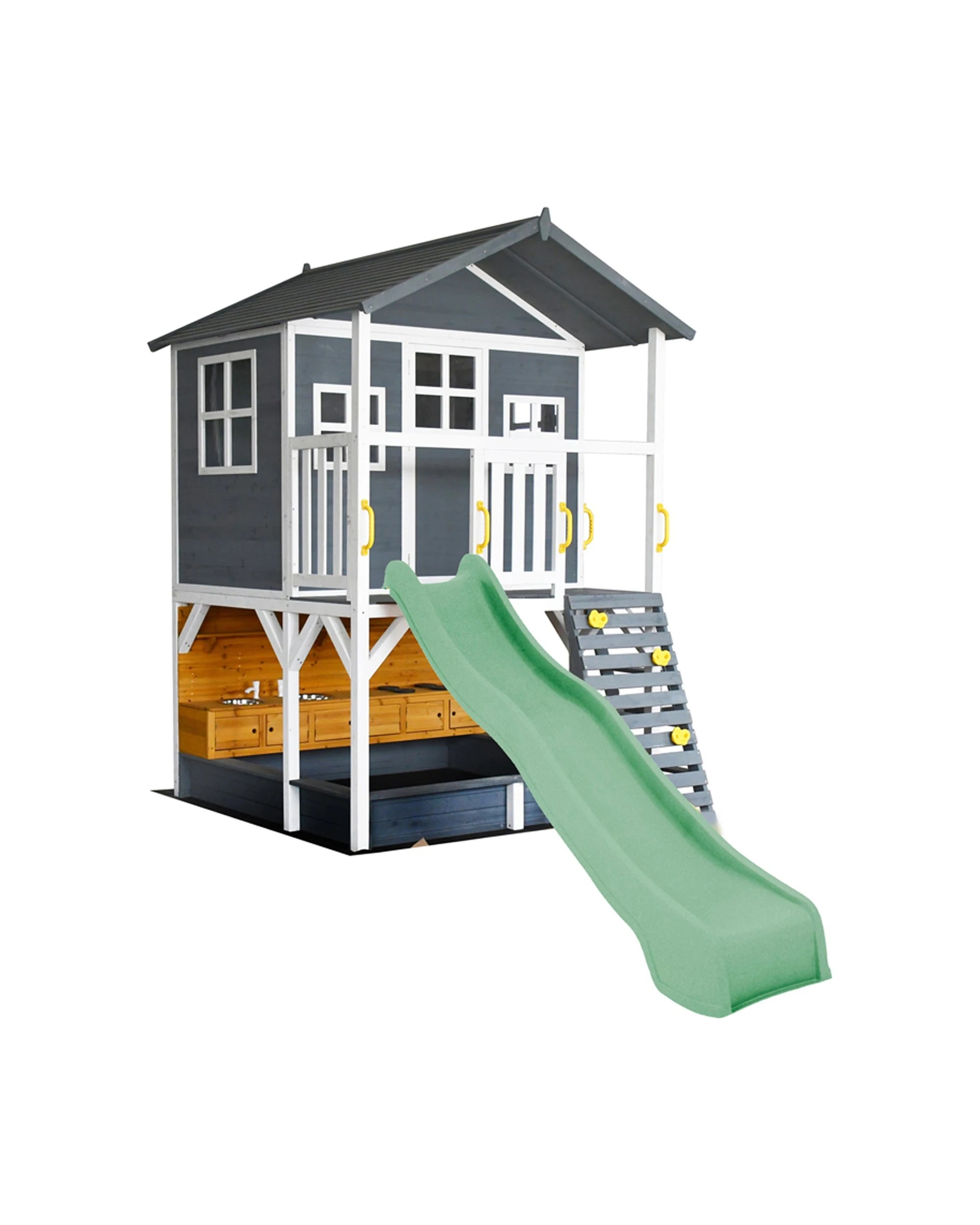 1 KIDZSHACK Caboodle Kids Wooden Cubby House With Mud Kitchen Slide - Green, 1 of 1