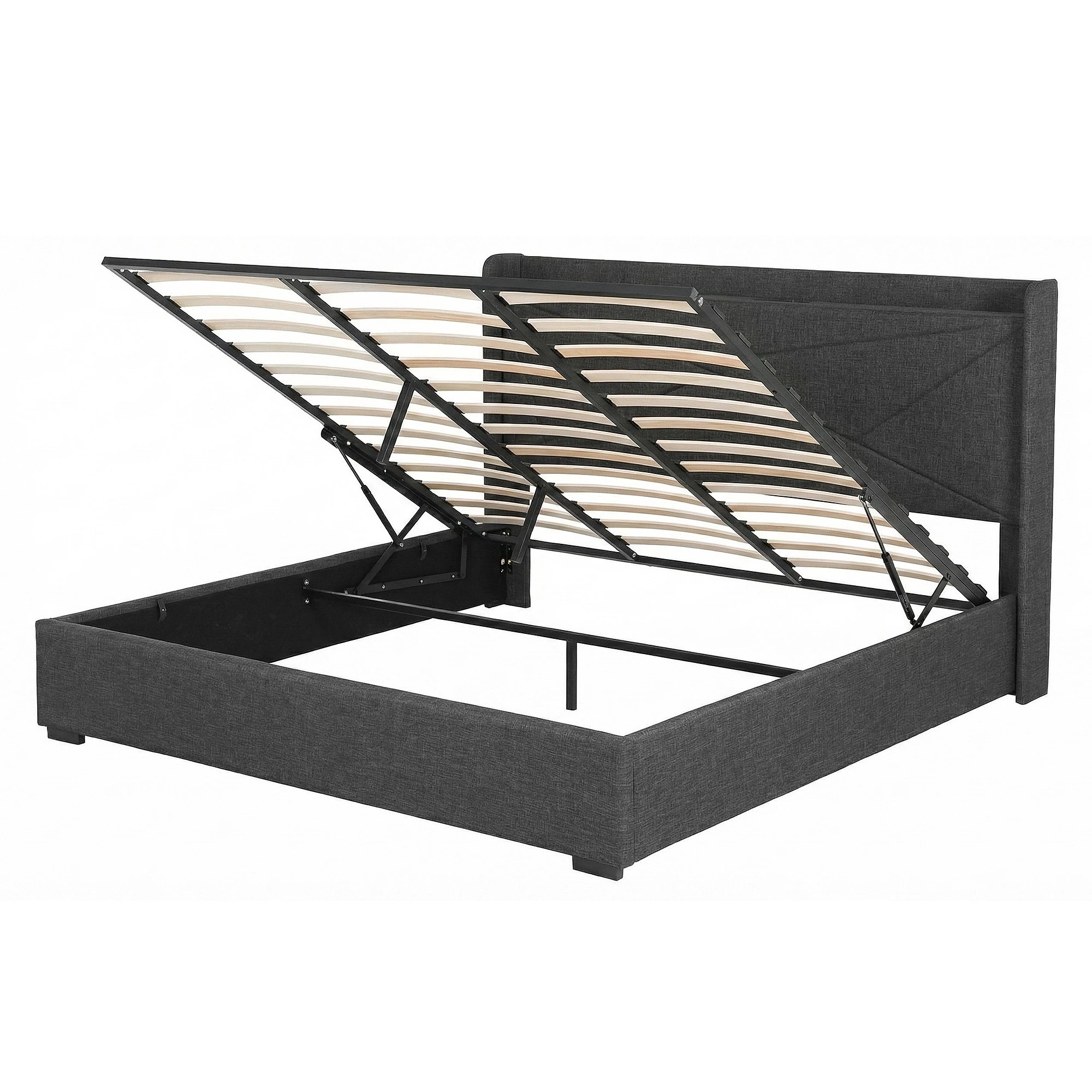 2 Artiss King Bed Frame Gas Lift Storage Bed with Charging Ports Upholstered Geometric Headboard - Black, 2 of 7