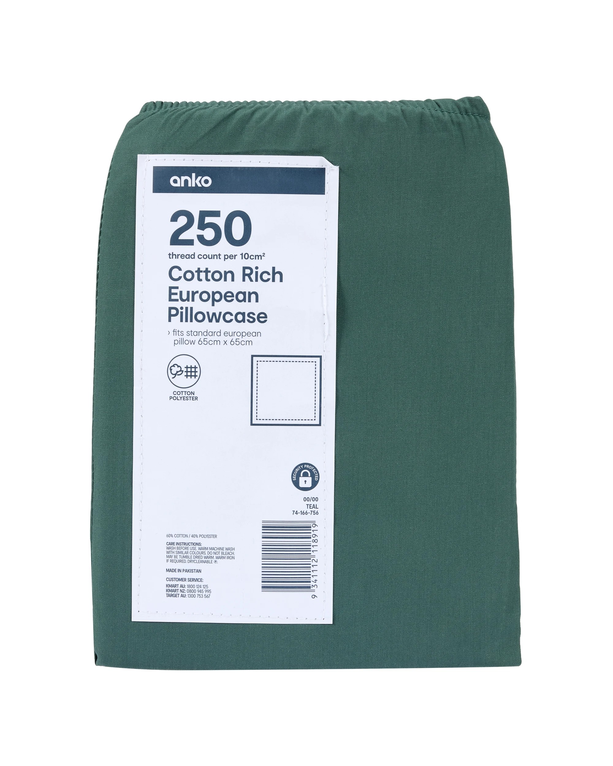 5 250 Thread Count Cotton Rich European Pillowcase - Teal, 5 of 5
