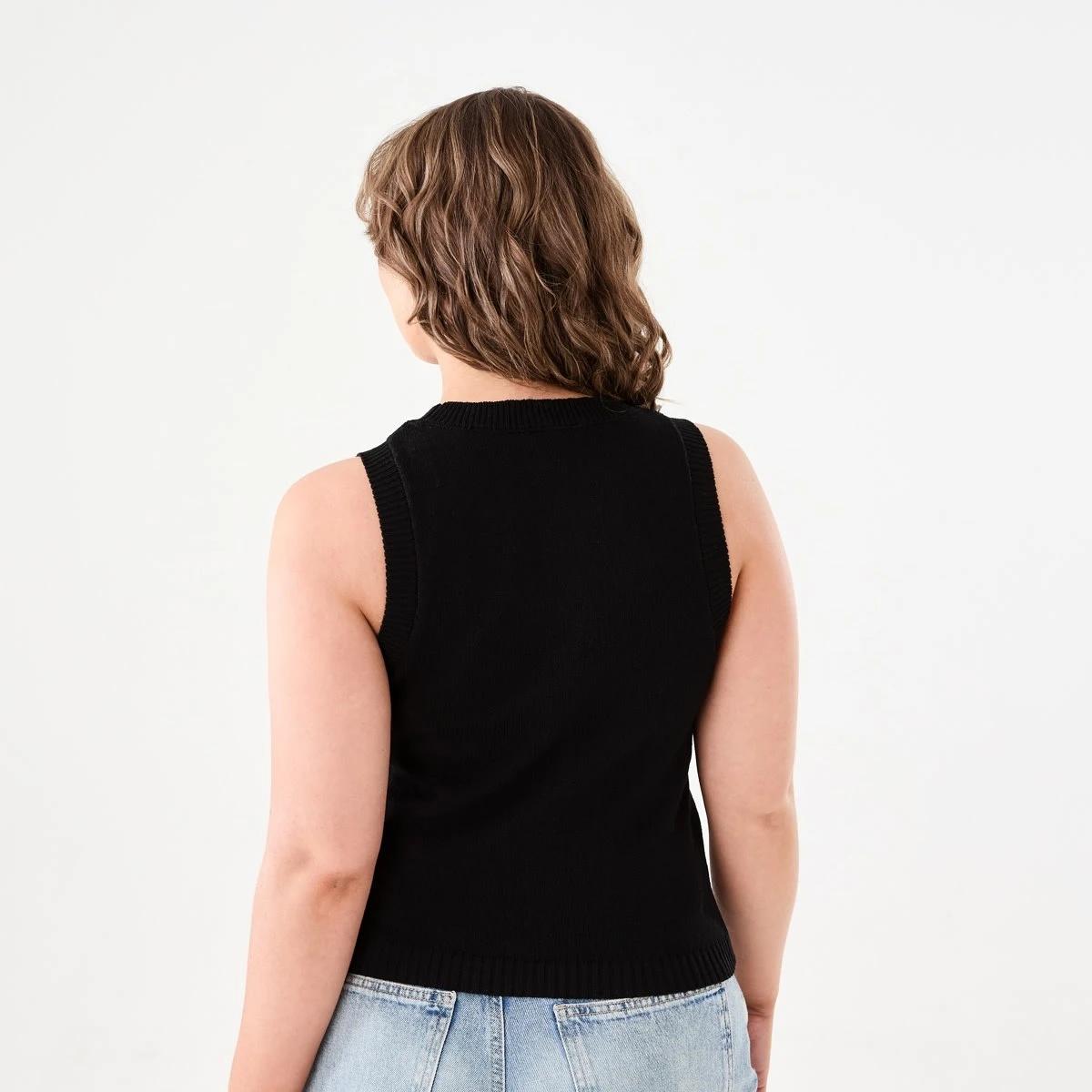 3 Sleeveless Cotton Blend Knit Top BLACK, 3 of 5