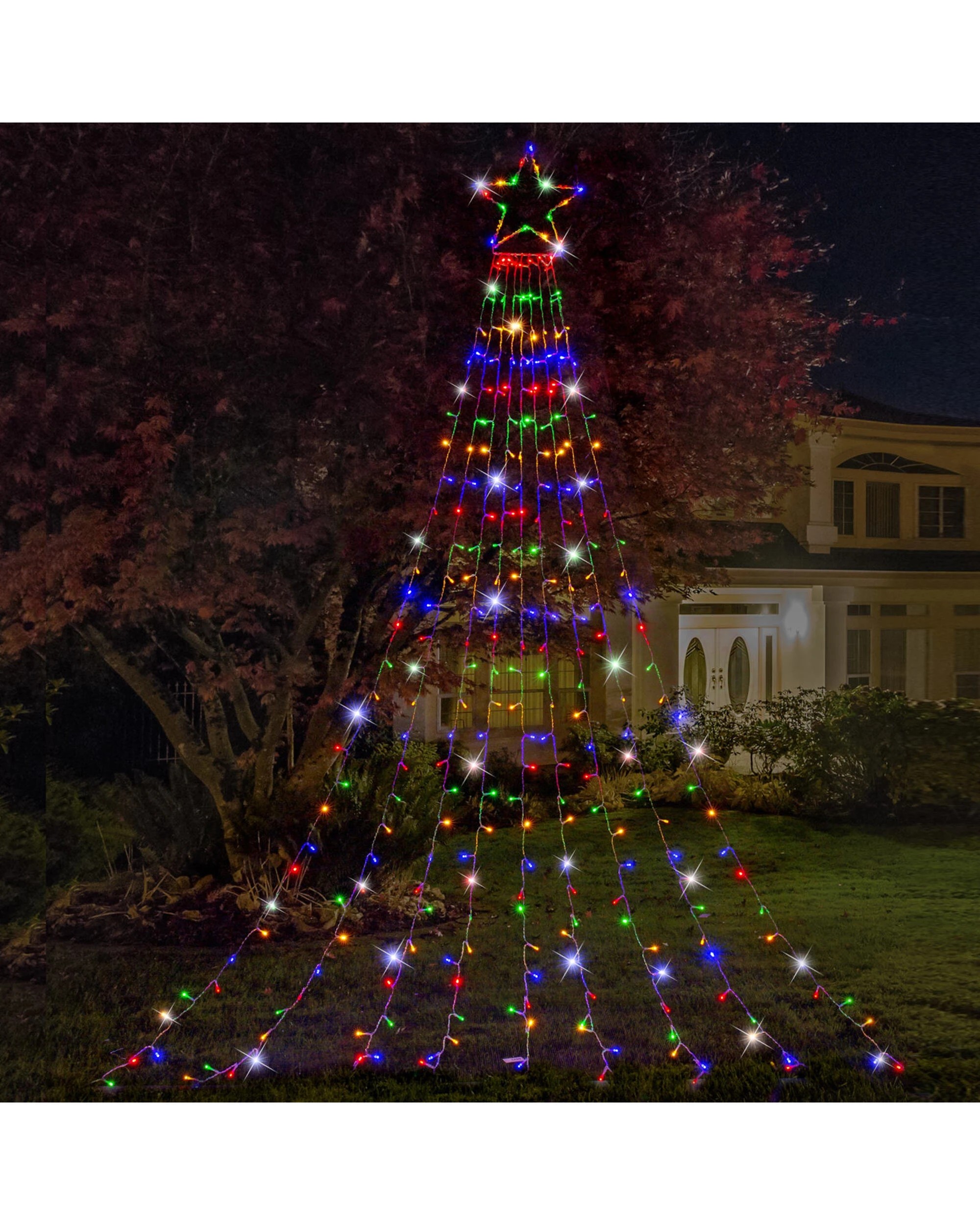 1 Festive Magic Multicoloured LED Christmas Star Cascading Lights 9 Strands - Multicoloured, 1 of 3