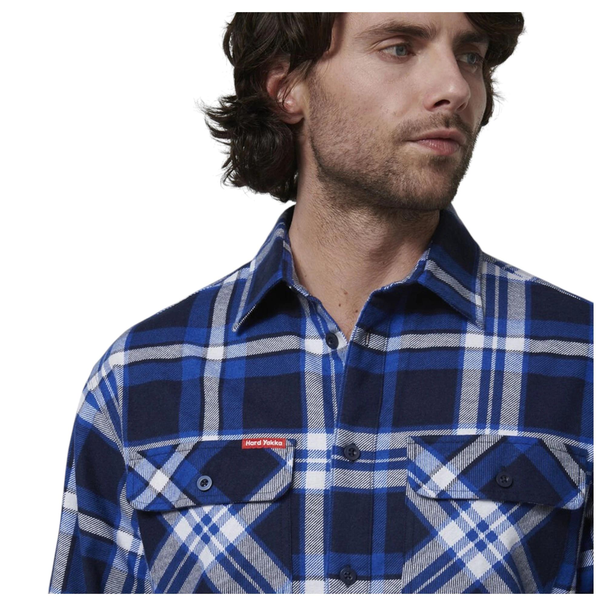 7 Hard Yakka Mens Long Sleeve Check Flannel Shirt BLUE CHECK, 7 of 8