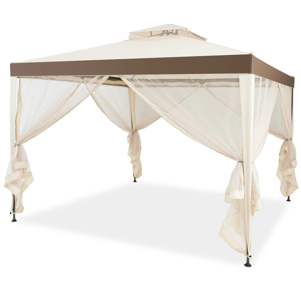 1 Costway 3X3M Outdoor Canopy Gazebo Folding Patio Canopy Tent - Beige, 1 of 1