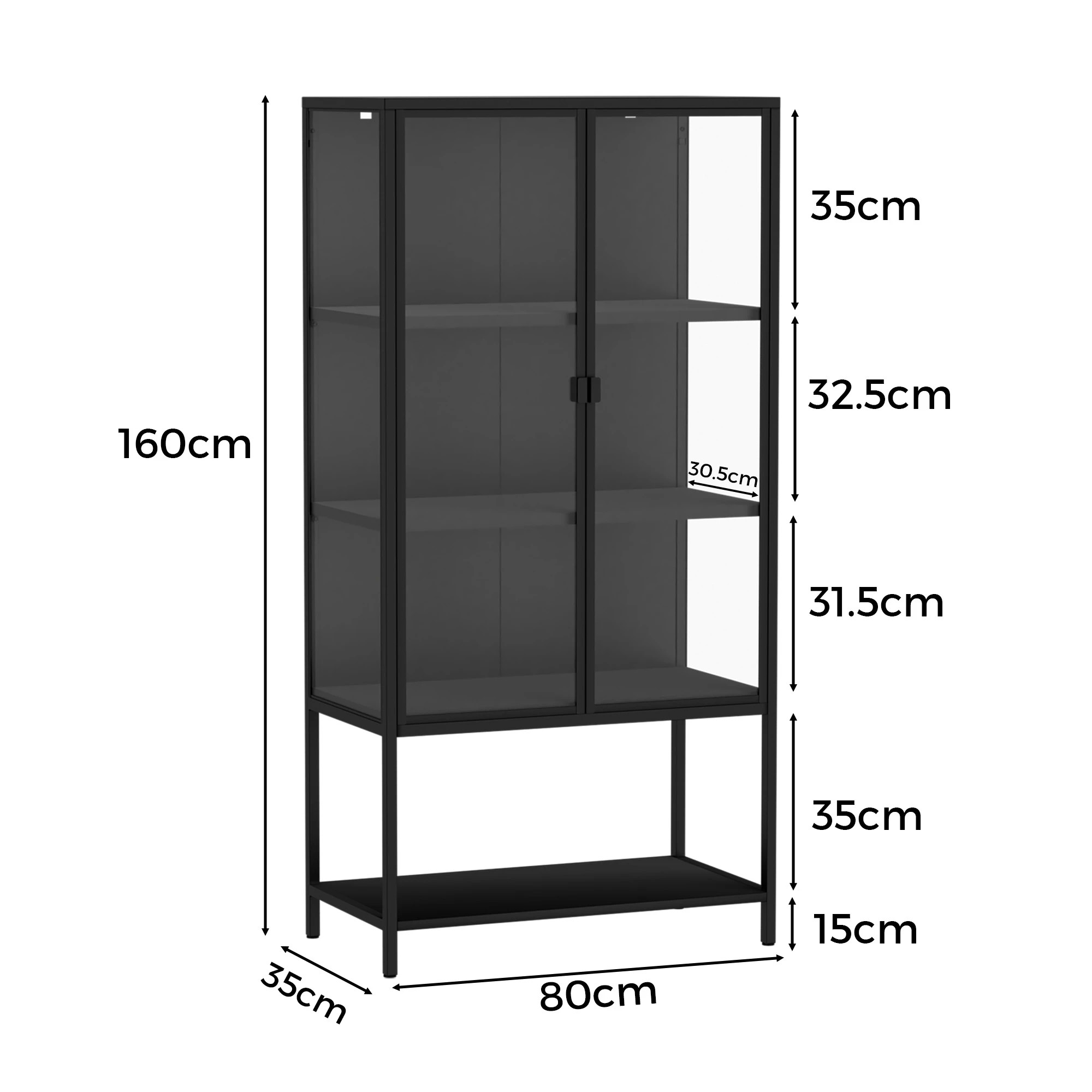 3 Stacked Glass Display Cabinet 4-Tier Doubel Doors - Black, 3 of 9
