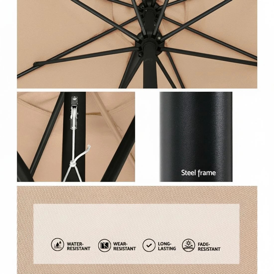 7 Instahut 2.7m Outdoor Umbrella w/Base Pole Stand Garden Sun - White, 7 of 7